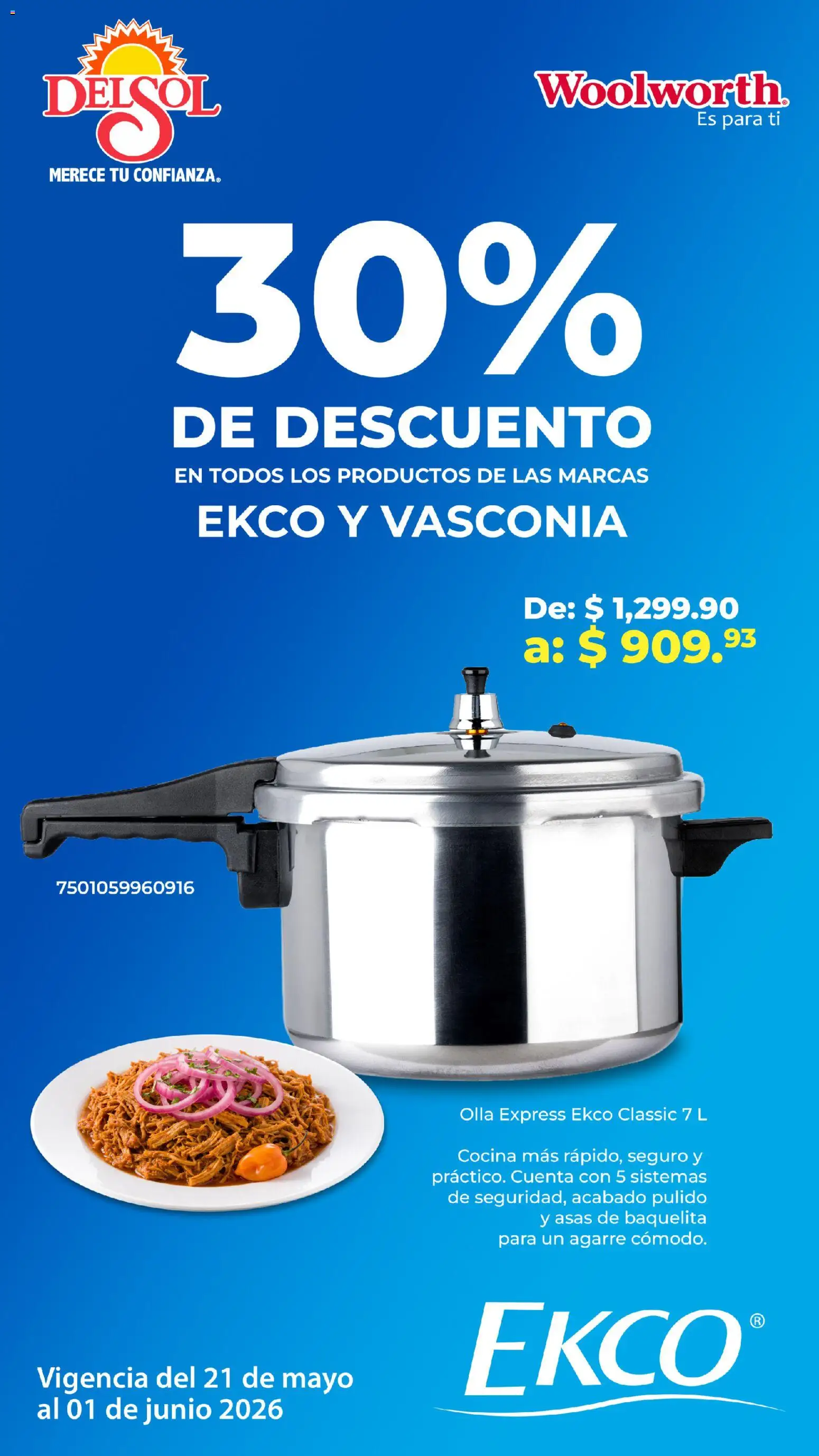 Vista previa las ofertas de la tienda Del Sol y Woolworth - Del Sol y Woolworth catálogo Lo mejor de Ekco y Vasconiaen desde el 21/05/2026 - Cocina, Olla