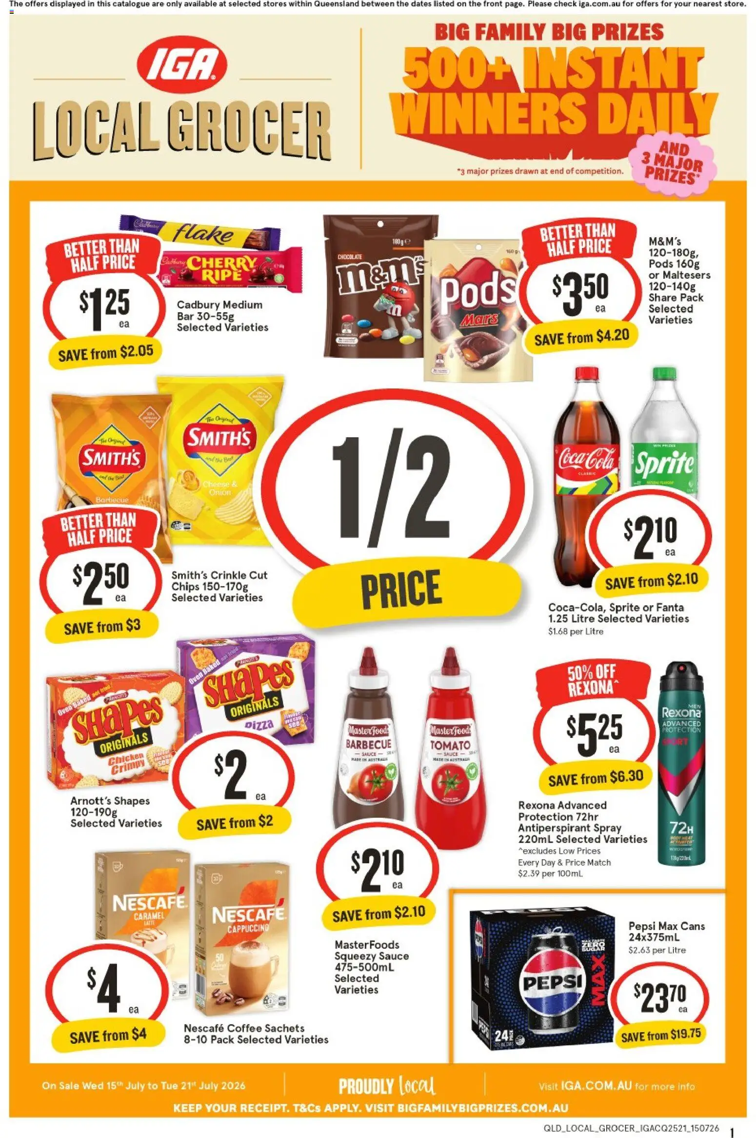 Preview of catalogue IGA Local Grocer QLD from shop IGA valid 15/07/2026 - Cheese, Chicken, Antiperspirant, Pepsi, Cappuccino, Tomato, Onion, Fanta