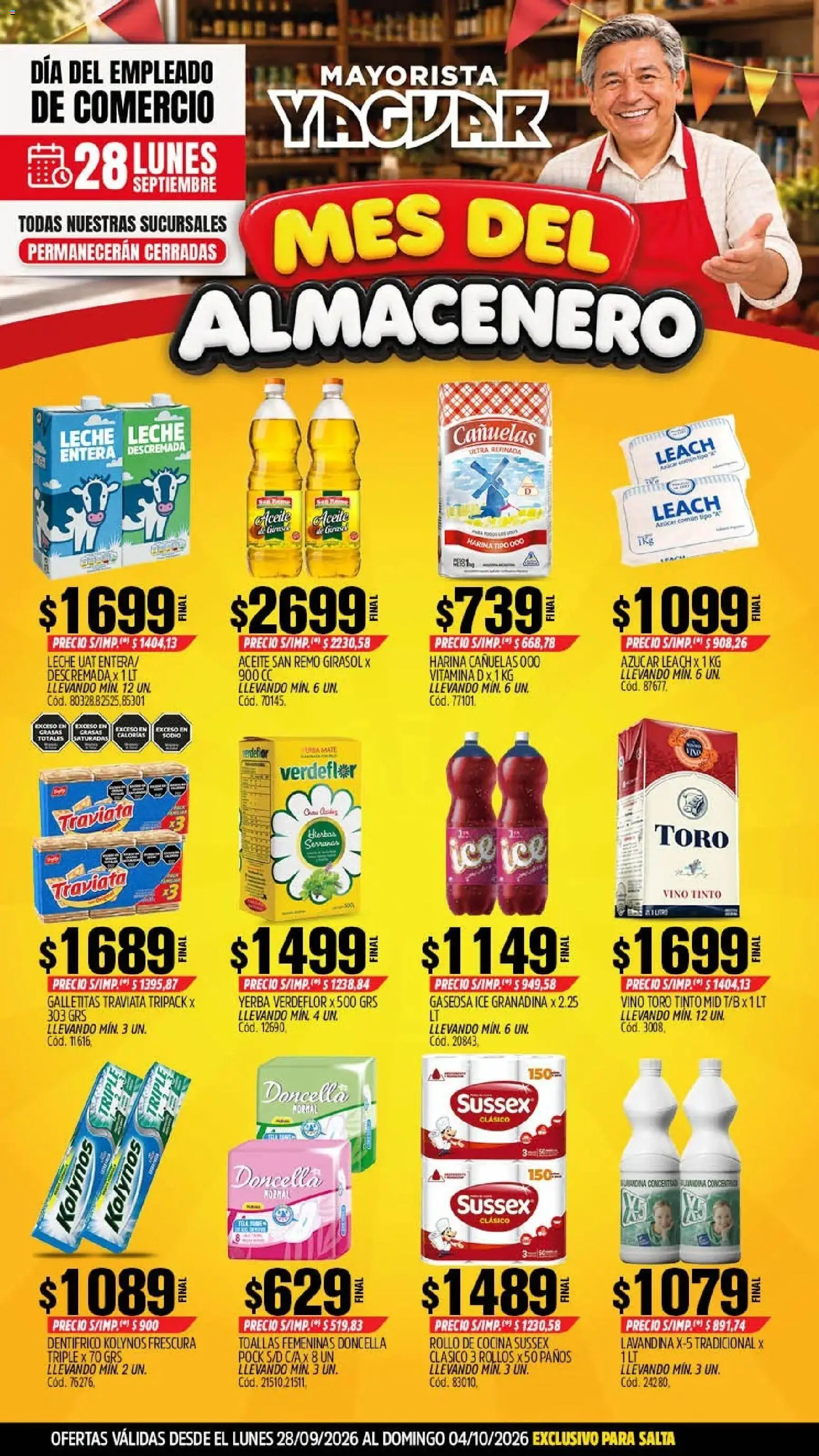 Vista previa del folleto de la tienda Yaguar válido desde el 28/09/2026 - Mate, Cocina, Vino, Azucar, Harina, Leche, Hierbas, Toallas