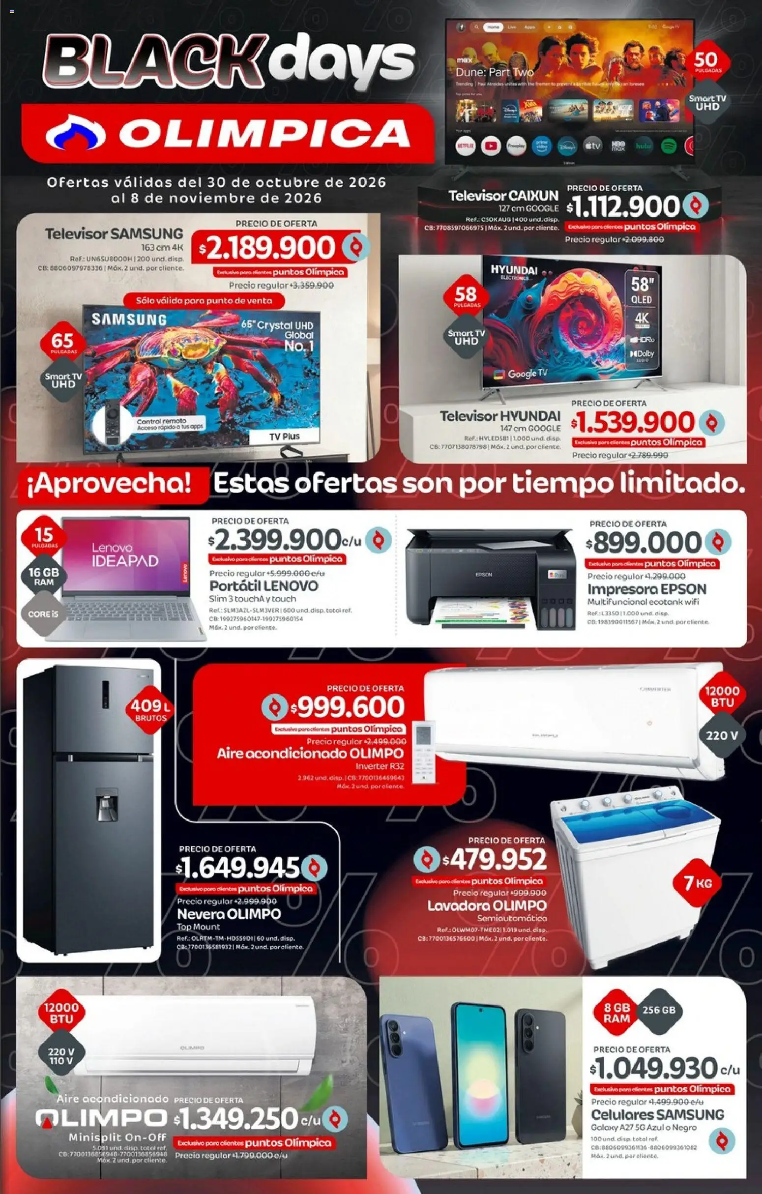  Vista previa del prospecto Olímpica Black Days del almacen Olímpica válida del 30/10/2026 al 08/11/2026