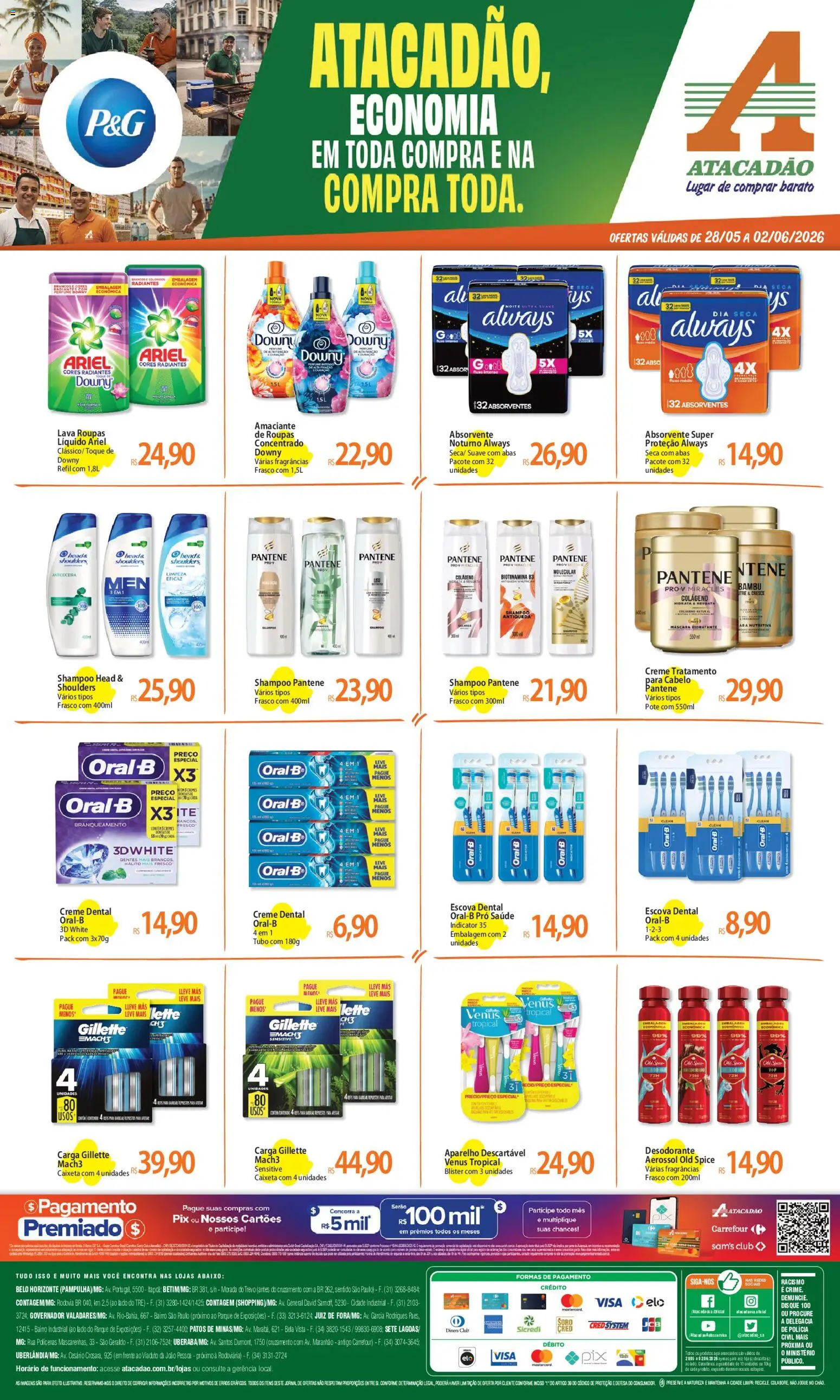 Pré-Visualização do folheto "Atacadão ofertas - MG" da loja Atacadão válido a partir de 28/05/2026 - Perfume, Colágeno, Absorvente, Desodorante, Ariel, Creme, Amaciante, Escova
