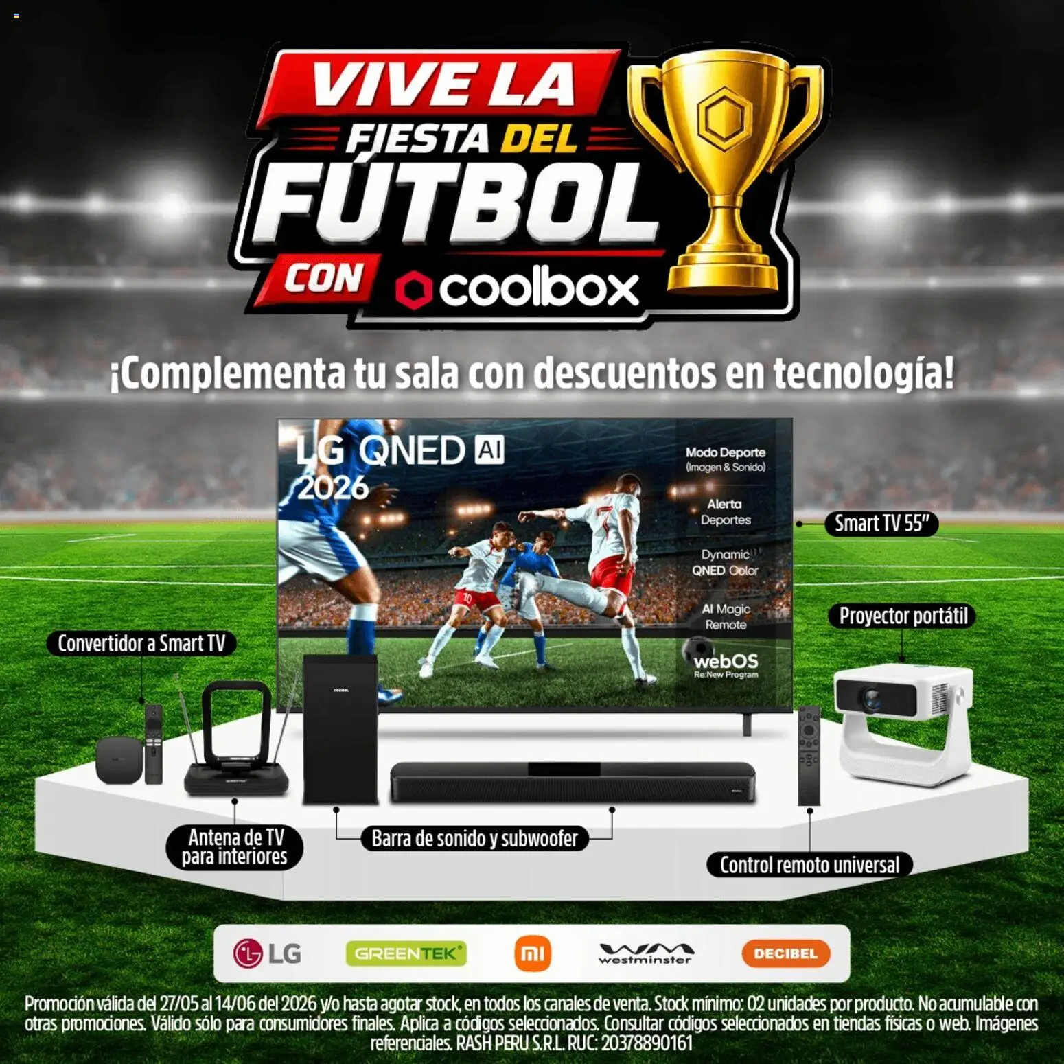 Vista previa de Catálogo Coolbox - Vive la fiesta del fútbol de la tienda Coolbox válido desde 27/05/2026 - Barra de sonido, Control remoto universal