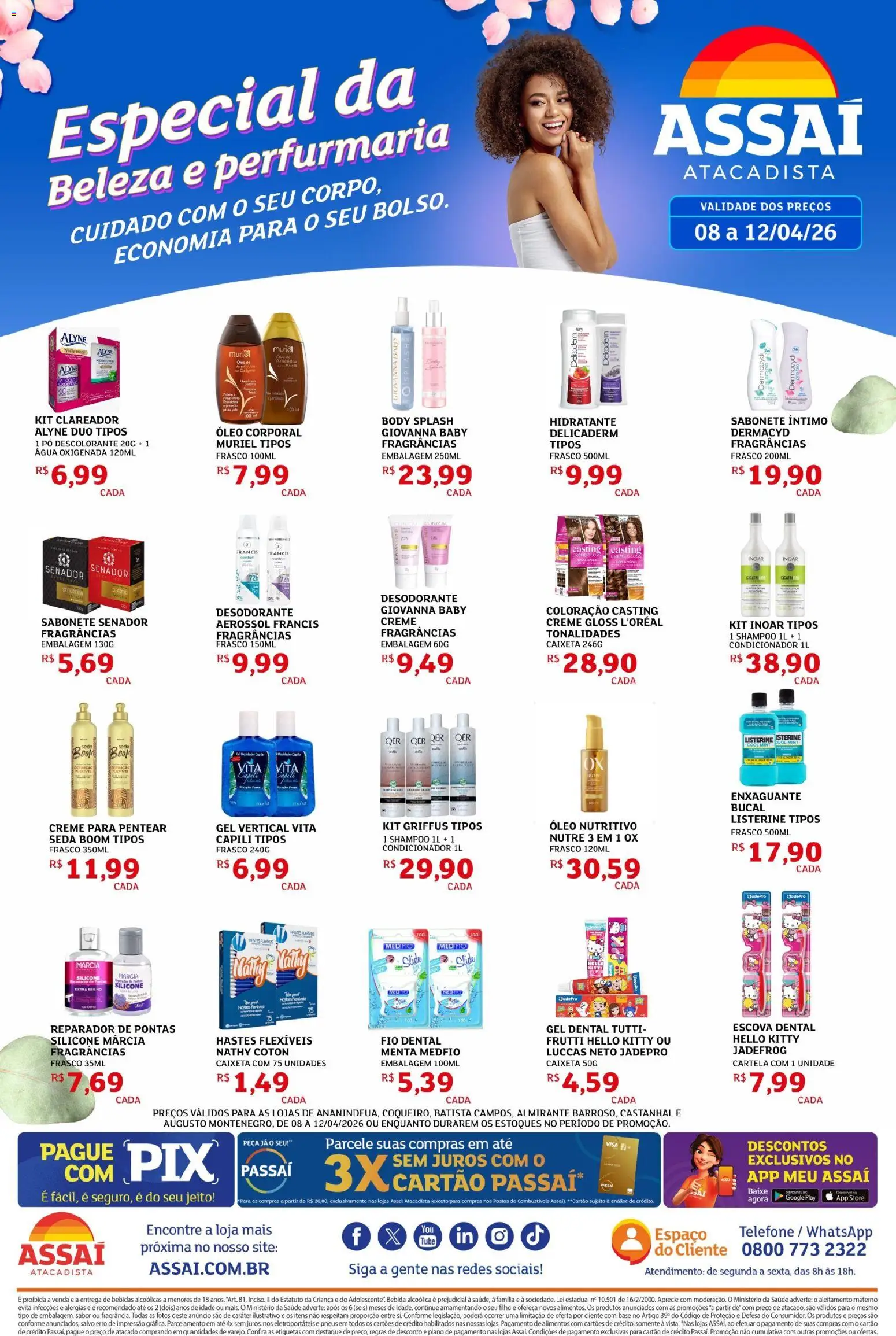 Pré-Visualização do folheto "Assaí Atacadista ofertas - PA" da loja Assaí Atacadista válido a partir de 08/04/2026 - Telefone, Shampoo, Água, Colágeno, Desodorante, Bebidas, Base, Enxaguante bucal