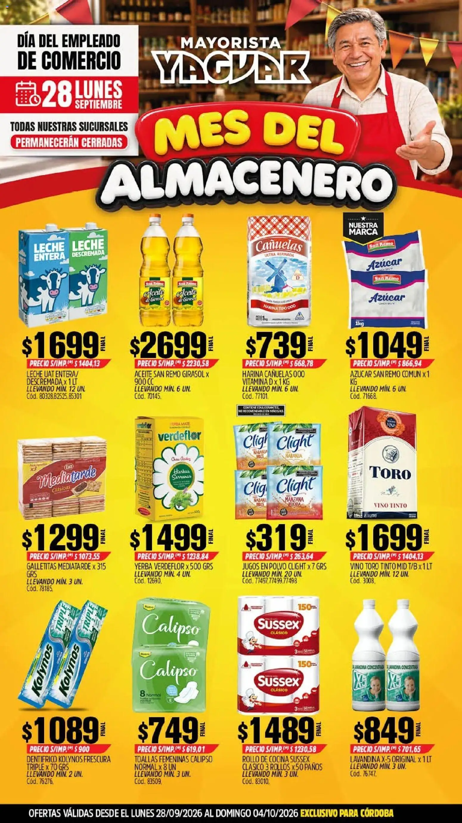 Vista previa del folleto de la tienda Yaguar válido desde el 28/09/2026 - Cocina, Manzana, Galletitas, Azucar, Leche, Hierbas, Lavandina, Toallas
