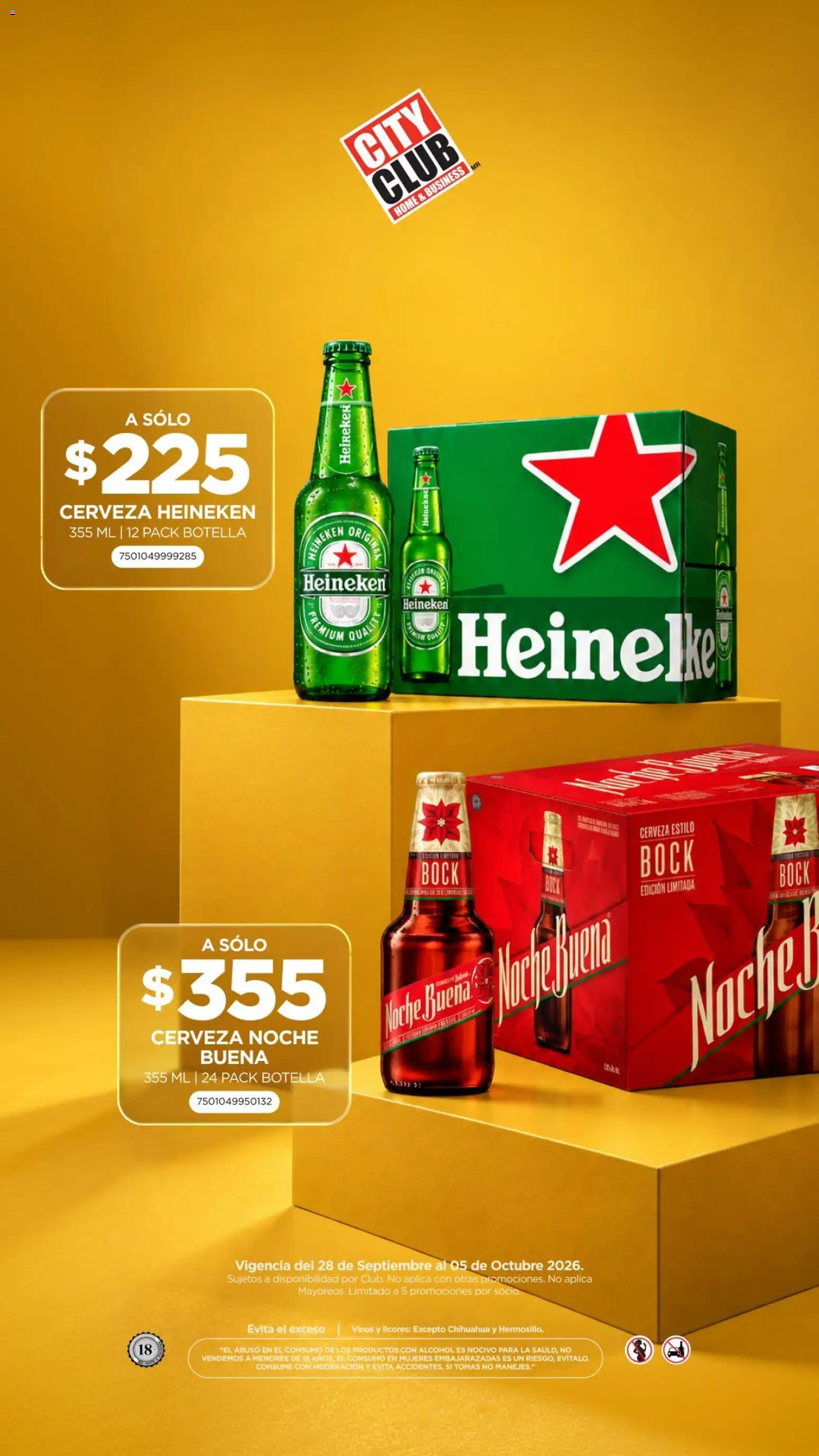 Vista previa las ofertas de la tienda City Club - City Club Cervezas desde el 28/09/2026 - Cerveza, Alcohol, Heineken, Botella, Cerveza Heineken