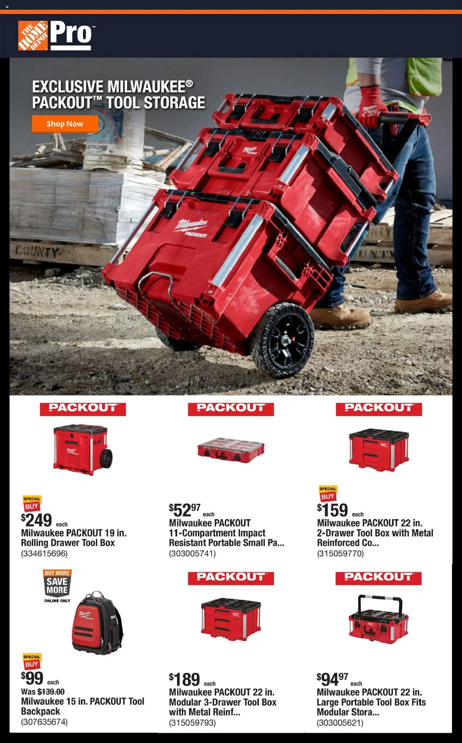 Ad Preview of Home Depot Home Depot Shop Pro Ad - CA from 04/13/2026 - Box, Backpack