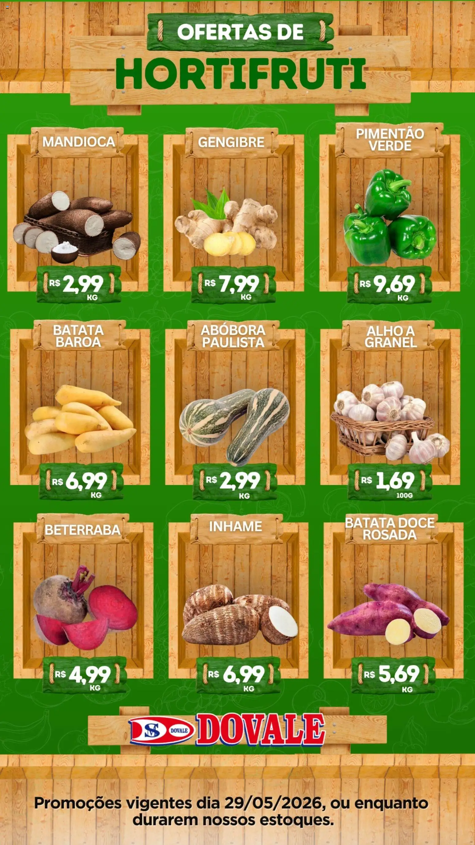Pré-Visualização do folheto "Dovale ofertas Hortifruti" da loja Dovale válido a partir de 29/05/2026 - Inhame, Abóbora, Gengibre, Doce, Batata, Mandioca, Alho, Pimentão