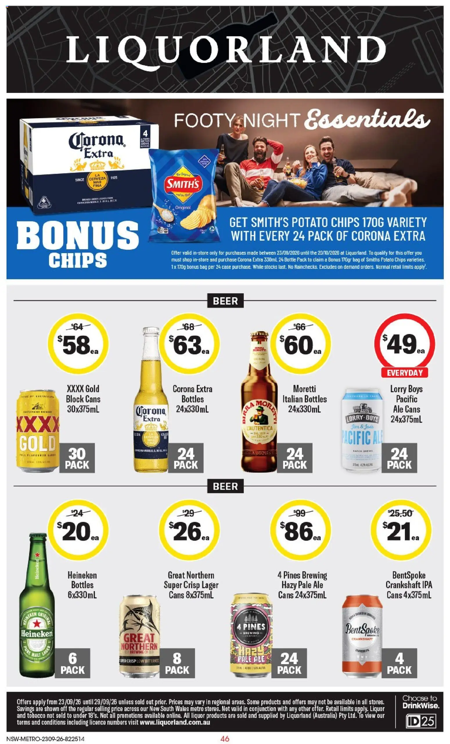 Preview of catalogue Coles catalogue Liquorland NSW from shop Coles valid 23/09/2026 - Corona Extra, Heineken, Beer, Chips, Case, Bag