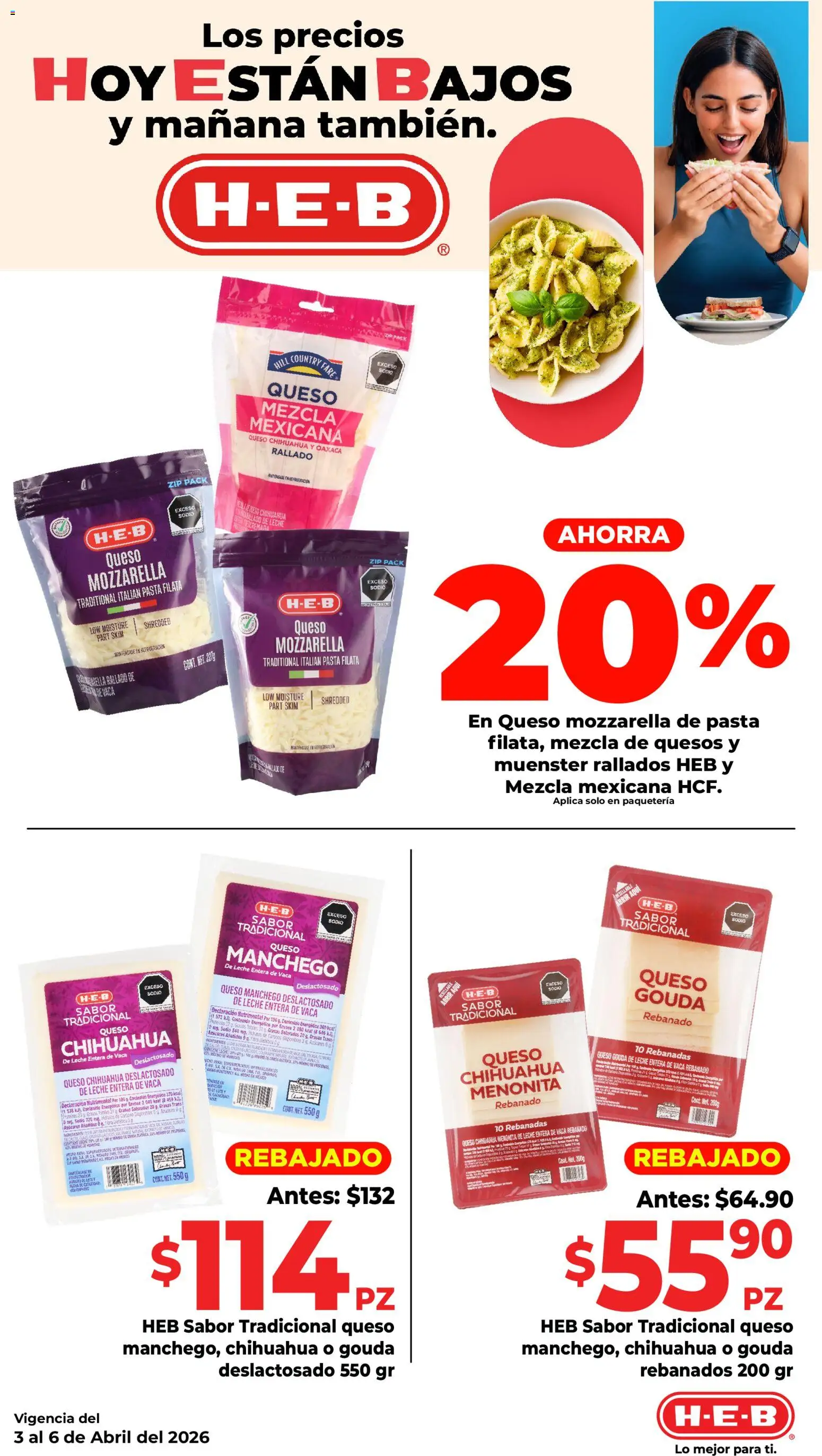 Vista previa las ofertas de la tienda H-E-B - H-E-B folleto desde el 03/04/2026 - Leche, Queso, Pasta, Mozzarella, Queso Gouda, Leche entera