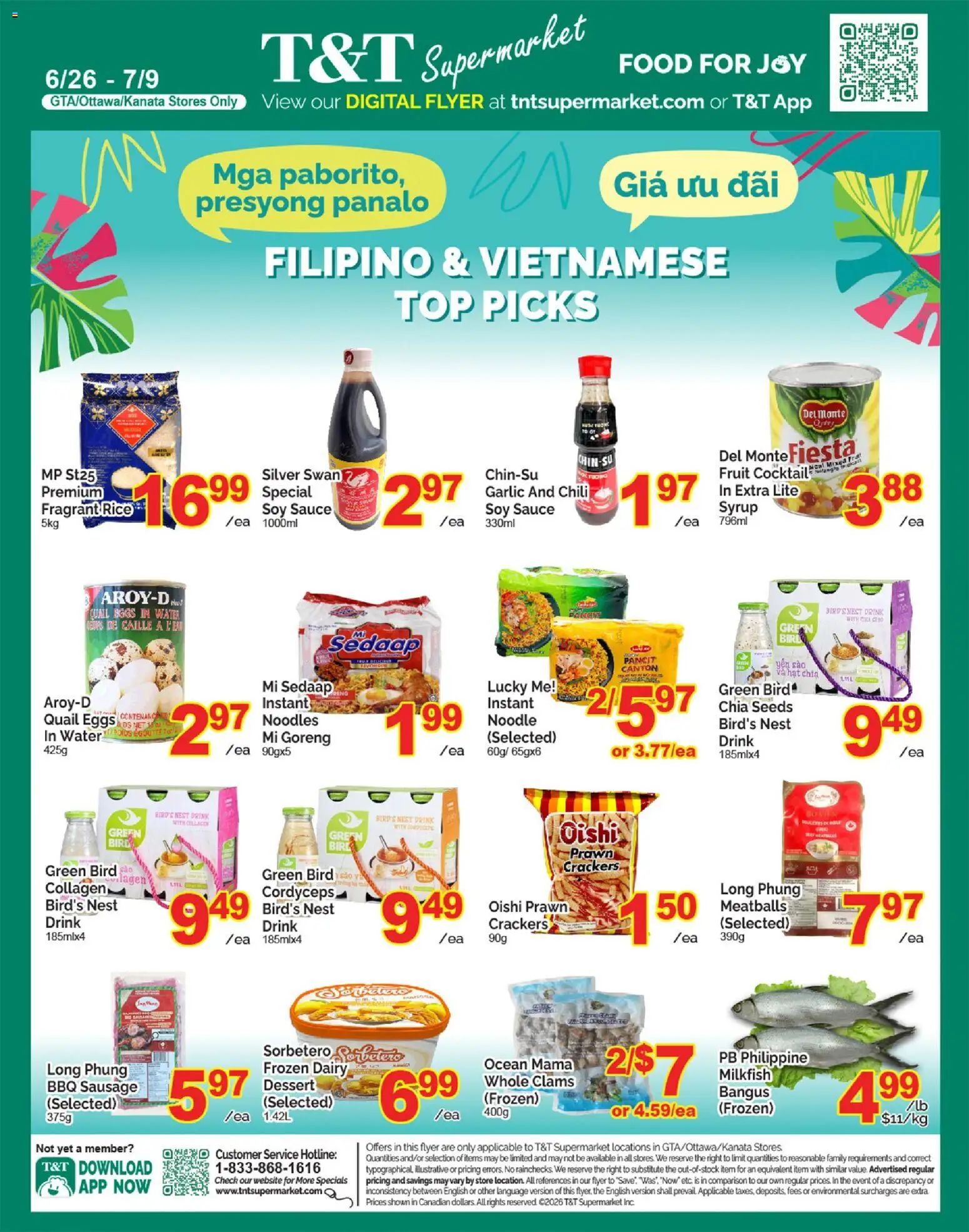 Preview of leaflet T&T Supermarket flyer from shop T&T Supermarket is valid from Jun 26, 2026 - Dessert, Noodles, Water, Fruit, Cocktail, Eggs, Hat, Crackers