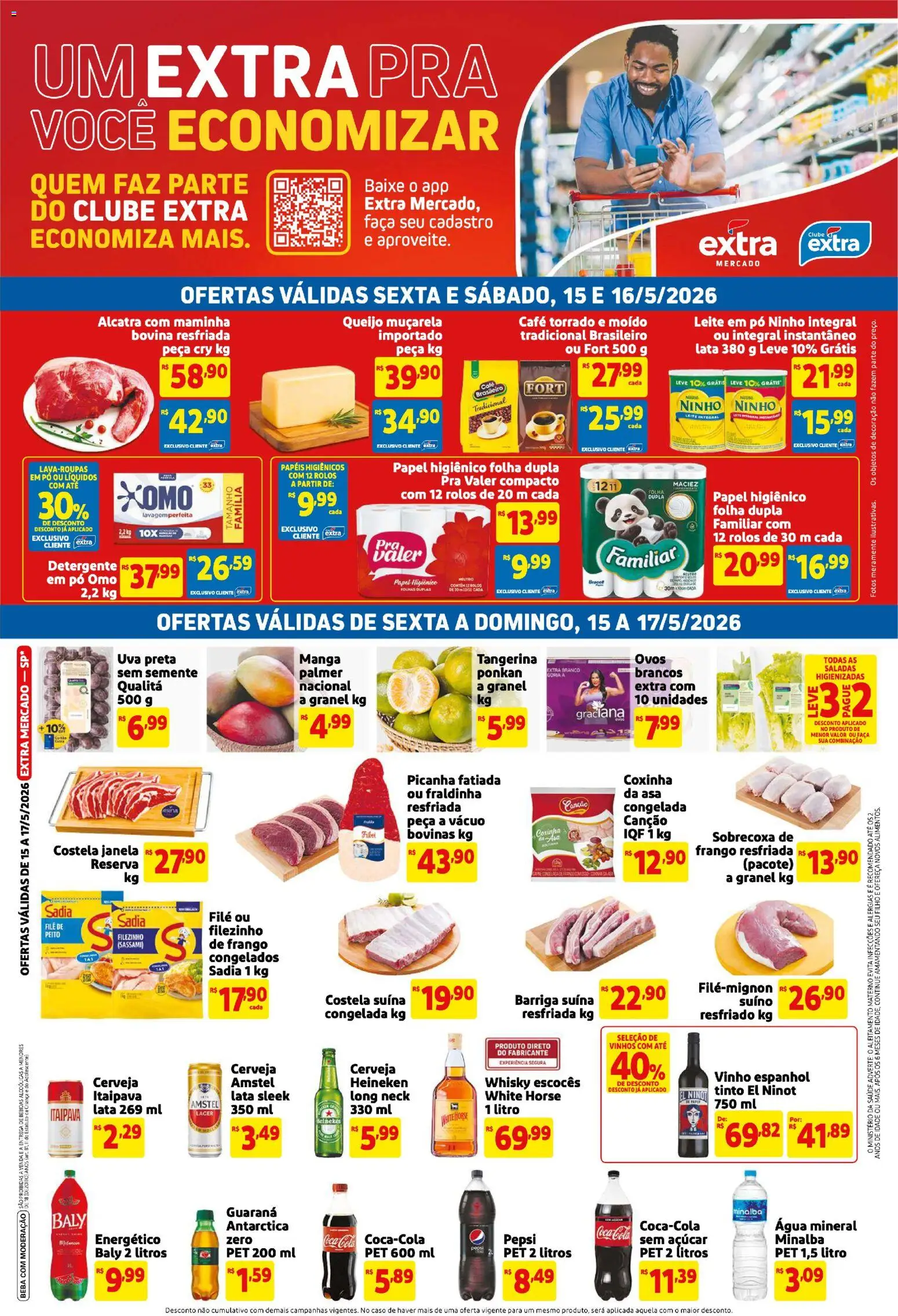 Pré-Visualização do folheto "Extra ofertas Fim de semana Mercado" da loja Extra válido a partir de 15/05/2026
