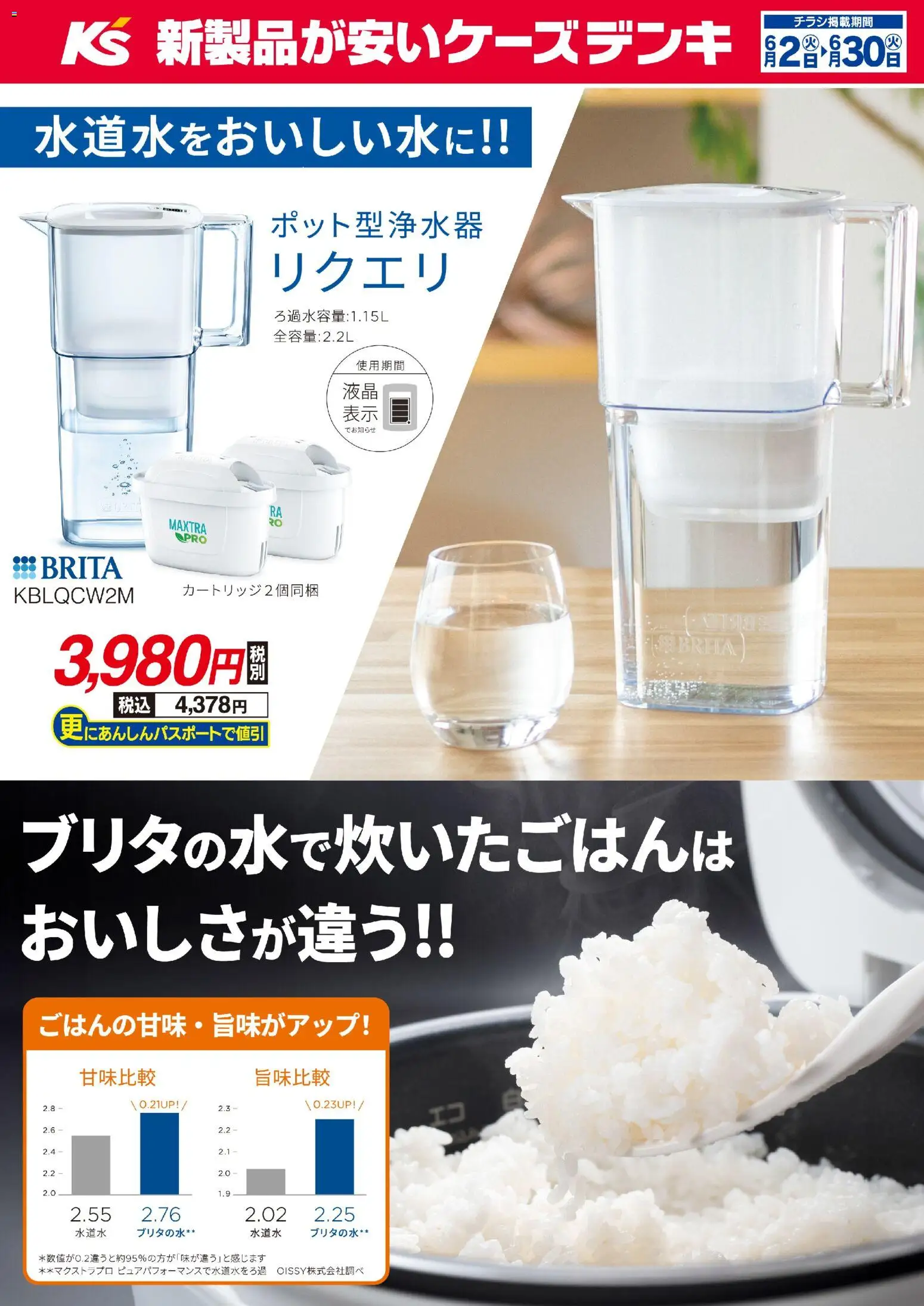 ケーズデンキの2026/06/02から2026/06/30までのチラシはここケーズデンキ - ブリタの水で炊いたごはんはおいしさが違う！！