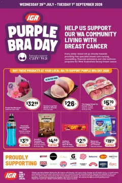 Preview of catalogue IGA Purple Bra Day from shop IGA valid 29/07/2026