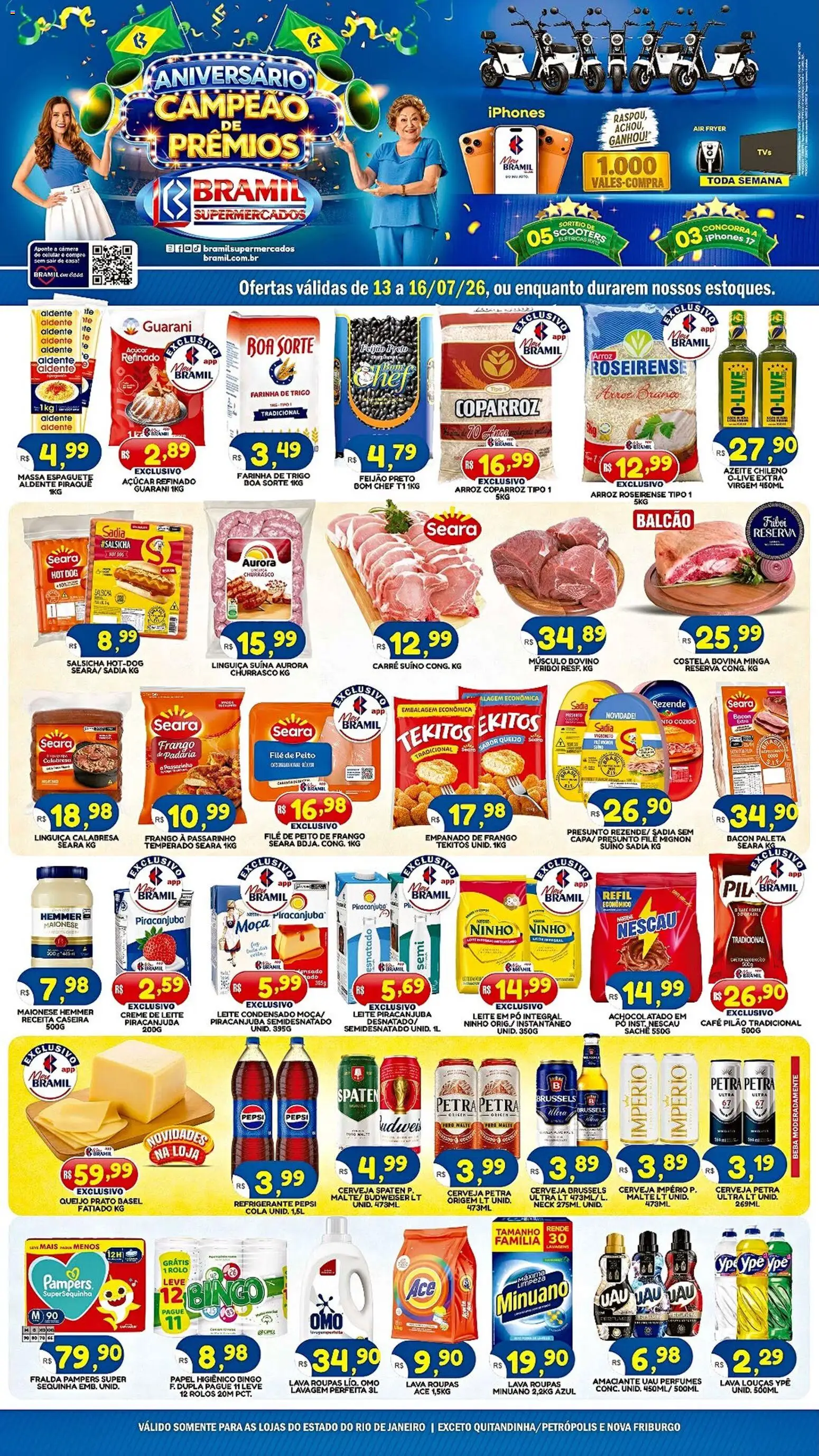 Pré-Visualização do folheto "Bramil Supermercados - Ofertas da semana" da loja Bramil Supermercados válido a partir de 13/07/2026 - Arroz, Feijão, Leite, Açúcar, Creme de leite, Nescau, Creme, Linguiça