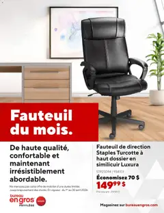 Preview of leaflet Staples circulaire - Fauteuil du mois from shop Staples is valid from Apr 01, 2026