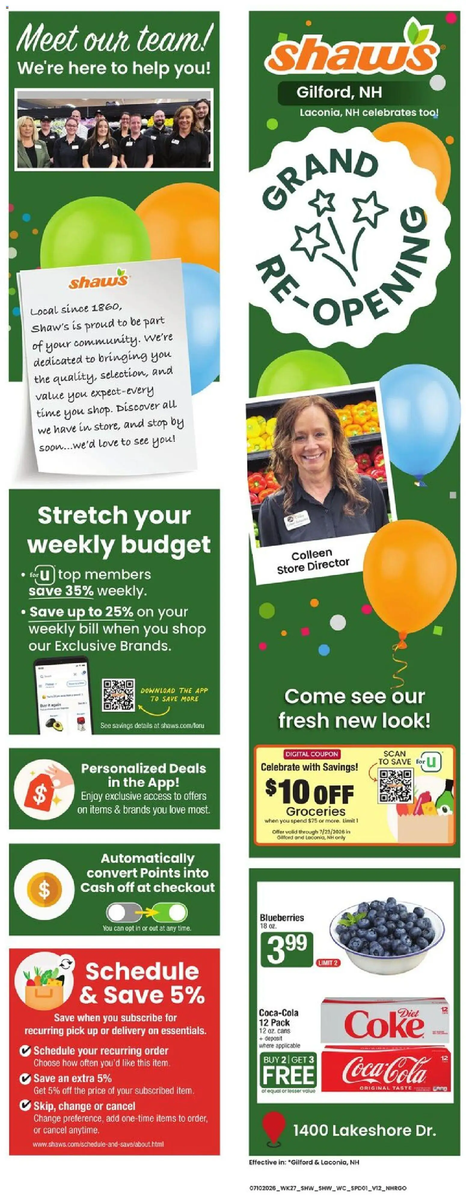 Ad Preview of Shaw's Shaw's Grand Opening from 07/10/2026 - Groceries, Blueberries