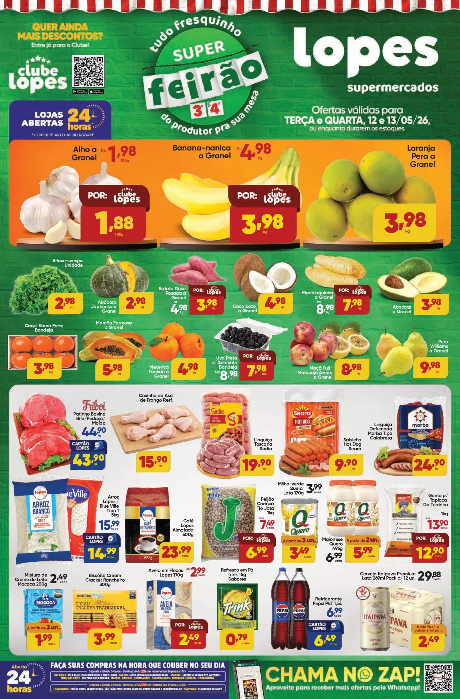 Pré-Visualização do folheto "Lopes Supermercados - Ofertas da semana" da loja Lopes Supermercados válido a partir de 12/05/2026 - Cerveja, Feijão, Biscoito, Doce, Batata, Abacate, Pó, Mamão