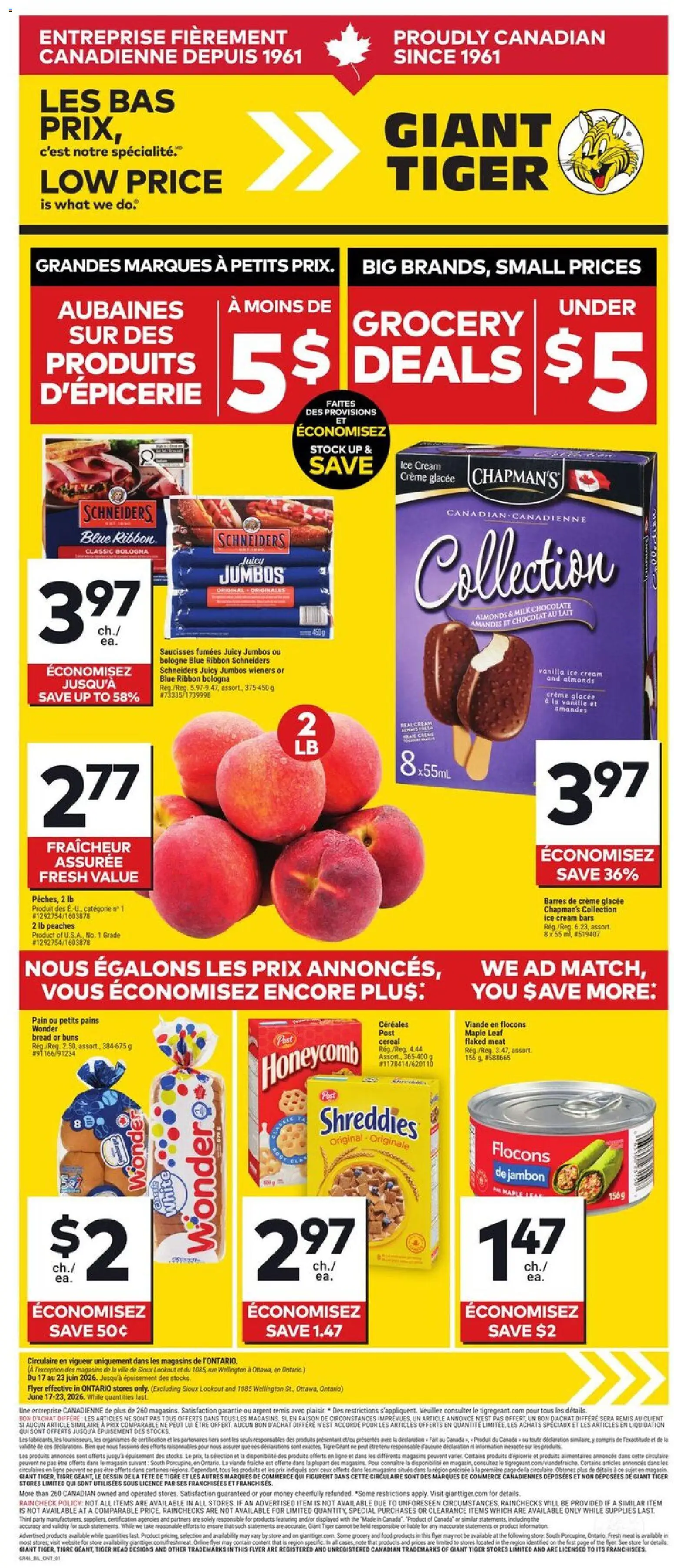 Preview of leaflet Giant Tiger Circulaire from shop Giant Tiger is valid from Jun 17, 2026 - Food, Chocolate, Milk, Sausages, Vanilla, Cream, Almonds, Canned meat