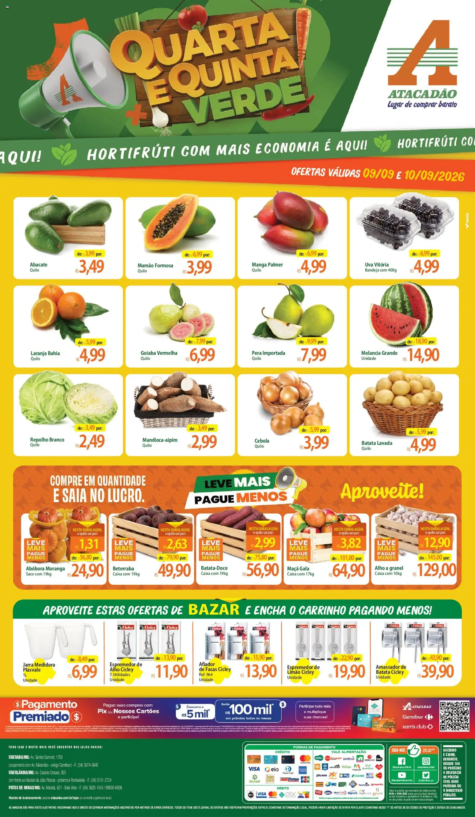 Pré-Visualização do folheto "Atacadão ofertas - MG" da loja Atacadão válido a partir de 09/09/2026 - Manga, Pera, Beterraba, Saia, Bandeja, Alho, Jarra, Espremedor
