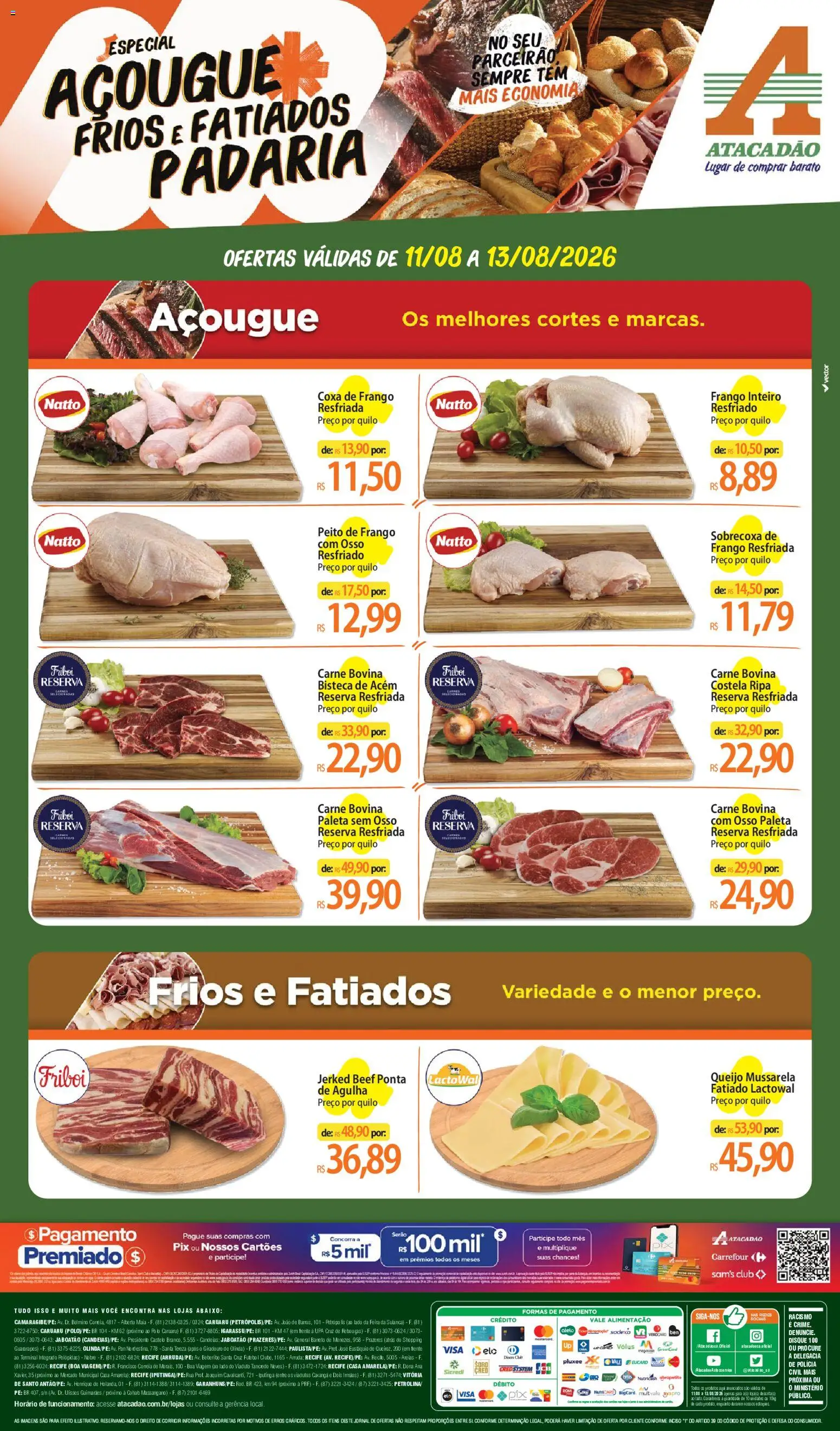 Pré-Visualização do folheto "Atacadão ofertas - PE" da loja Atacadão válido a partir de 11/08/2026 - Carne, Frango, Mussarela, Peito de frango, Pó, Carne bovina, Coxa de frango, Acém