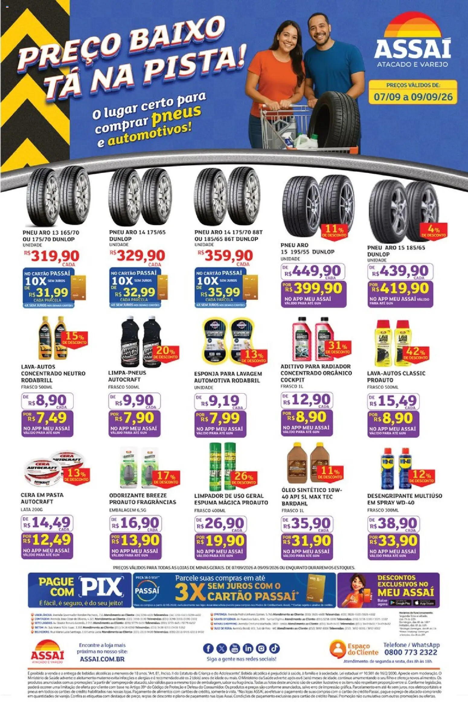 Pré-Visualização do folheto "Assaí Atacadista ofertas - MG" da loja Assaí Atacadista válido a partir de 07/09/2026 - Bebidas, Óleo, Pneus, Base, Radiador, Baixo, Cera, Esponja