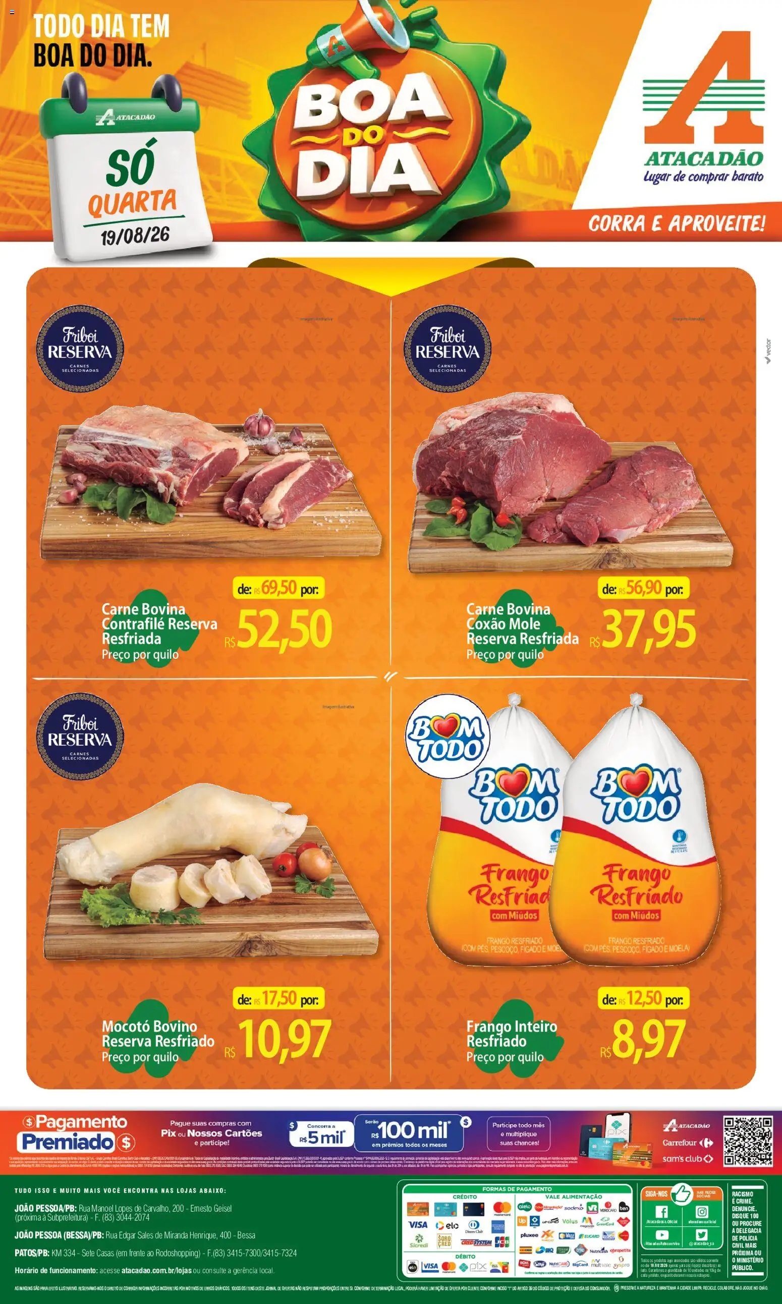 Pré-Visualização do folheto "Atacadão ofertas - PB" da loja Atacadão válido a partir de 19/08/2026 - Carne, Frango, Fígado, Moela, Carne bovina, Frango inteiro, Frango resfriado, Coxão mole