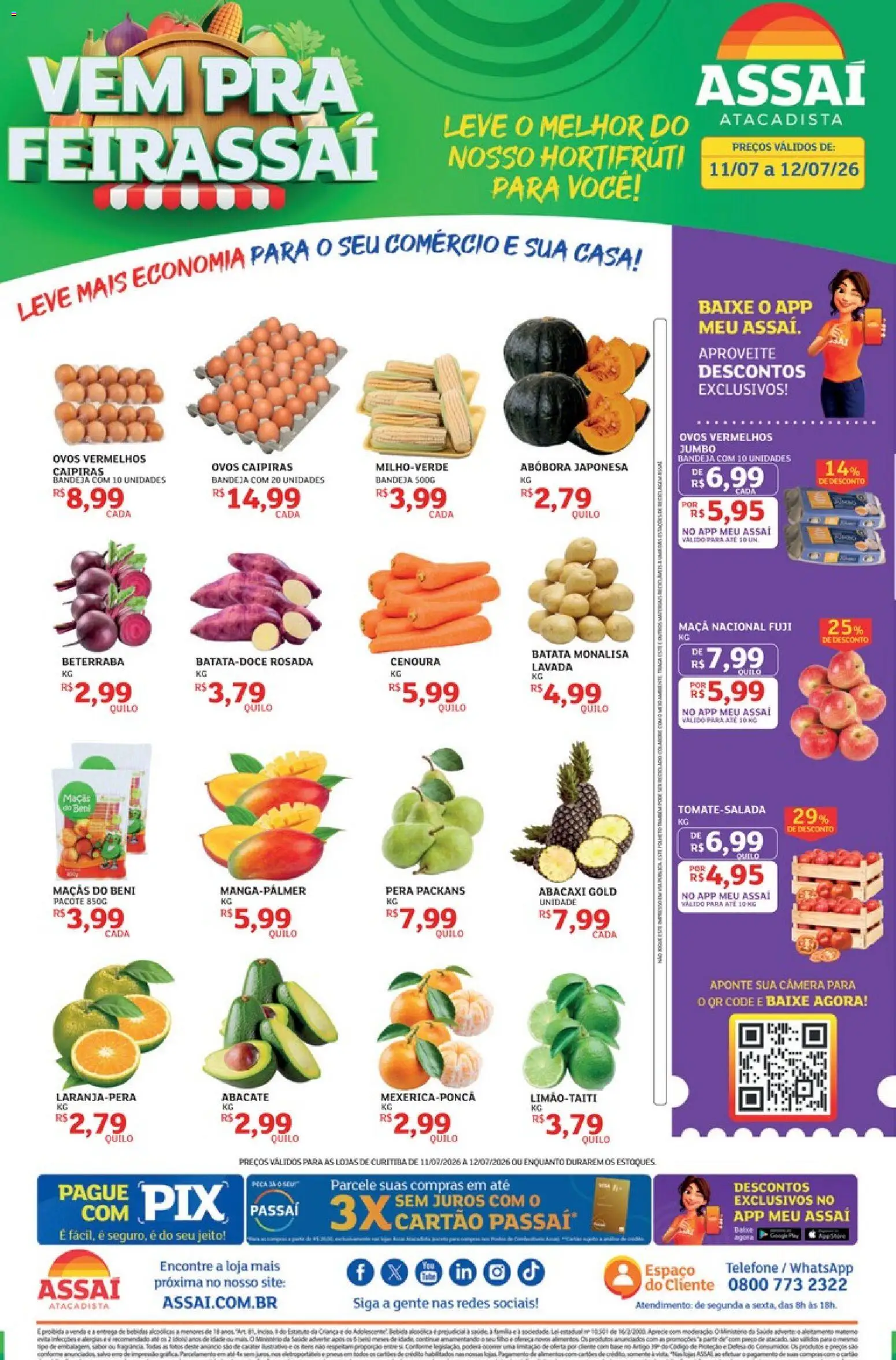 Pré-Visualização do folheto "Assaí Atacadista ofertas - PR" da loja Assaí Atacadista válido a partir de 11/07/2026 - Telefone, Ovos, Maçãs, Abacaxi, Batata, Pera, Beterraba, Abacate