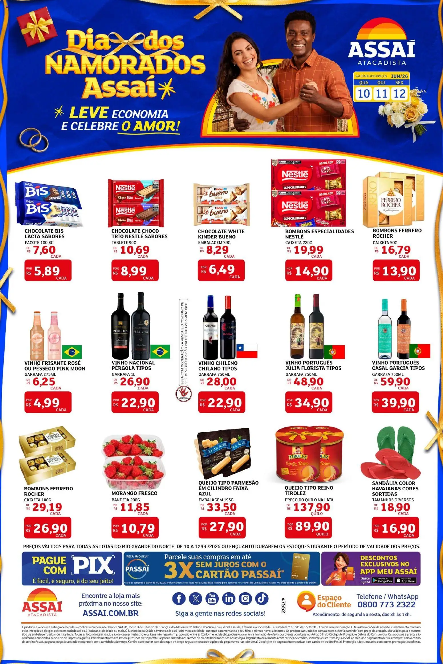 Pré-Visualização do folheto "Assaí Atacadista ofertas - RN" da loja Assaí Atacadista válido a partir de 10/06/2026 - Chocolate, Bebidas, Pneus, Base, Bebida, Queijo, Pêssego, Parmesão