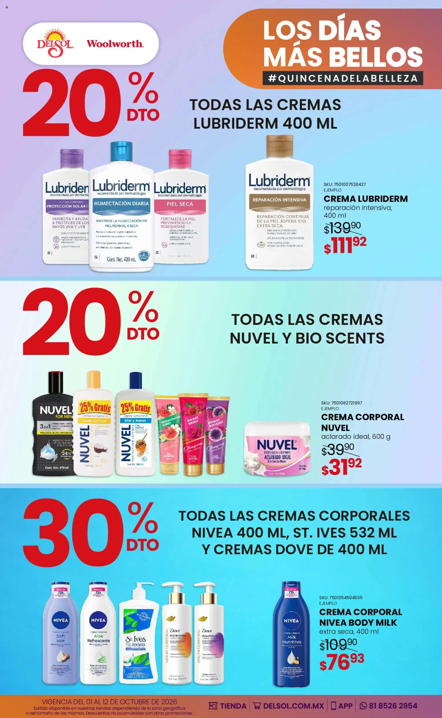 Vista previa las ofertas de la tienda Del Sol y Woolworth - Del Sol y Woolworth catálogo Los días más bellos - Quincena Belleza desde el 01/10/2026 - Coco, Aceite de coco, Uva, Body, Miel, Cápsulas, Fragancia, Crema facial