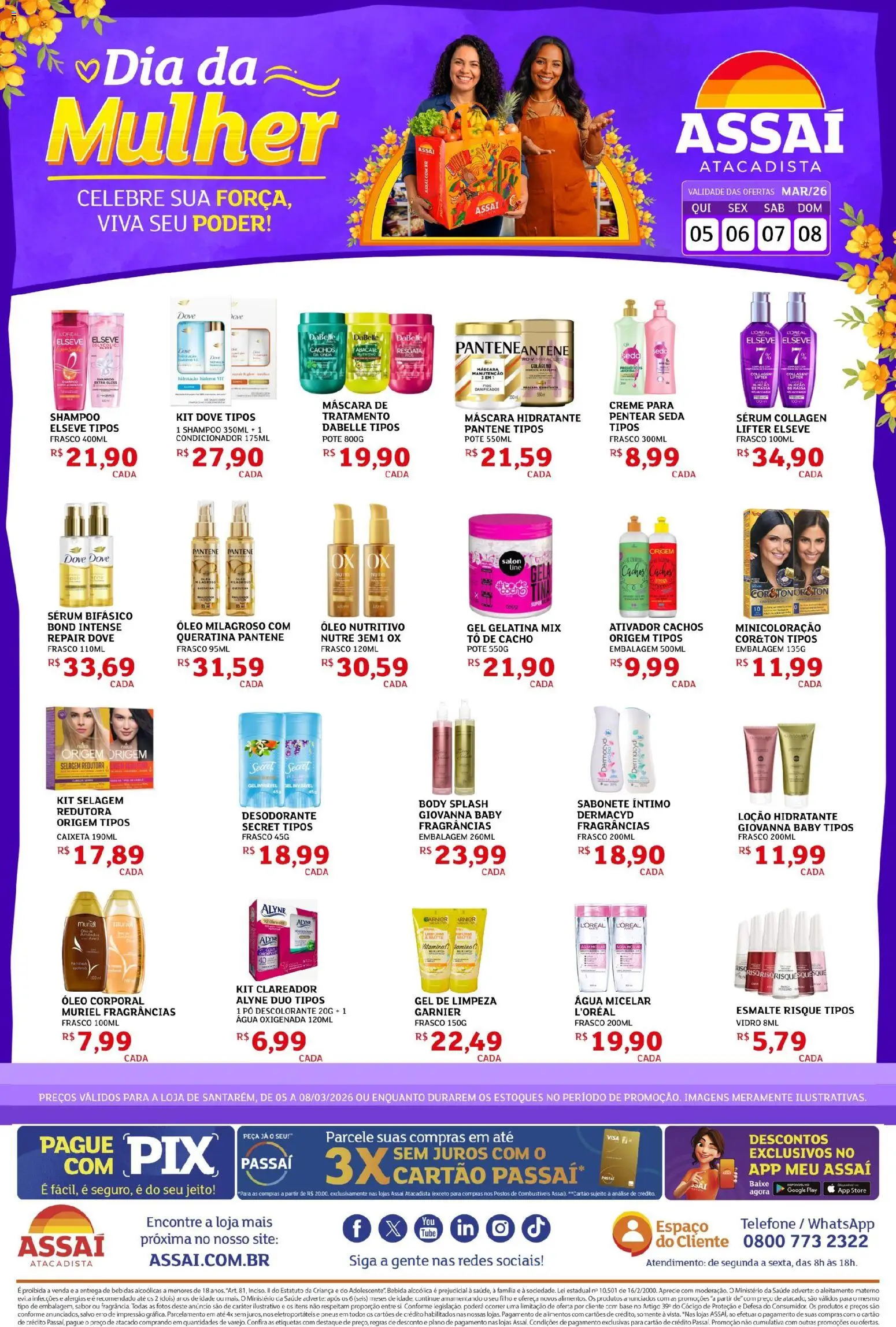 Pré-Visualização do folheto "Assaí Atacadista ofertas - PA" da loja Assaí Atacadista válido a partir de 05/03/2026 - Pneus, Base, Abacate, Gelatina, Sérum, Dove, Pó, Gel de limpeza