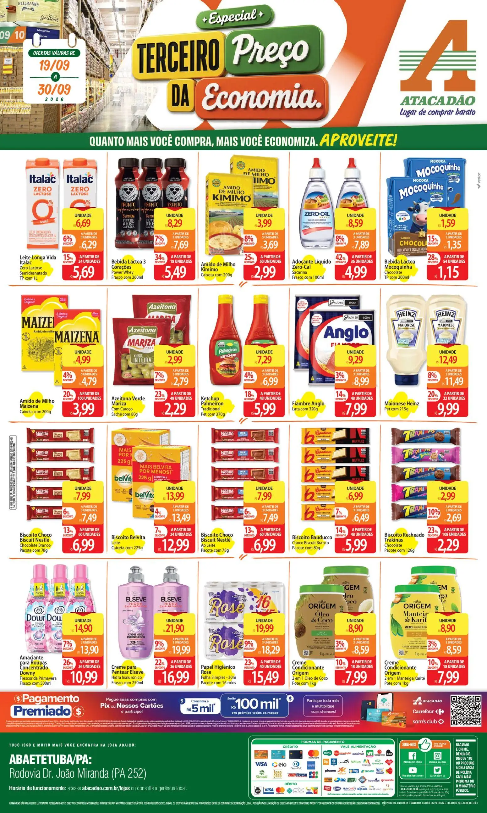 Pré-Visualização do folheto "Atacadão ofertas - PA" da loja Atacadão válido a partir de 19/09/2026 - Chocolate, Macarrão, Roupas, Manteiga, Ketchup, Maionese, Proteína, Papel higiênico