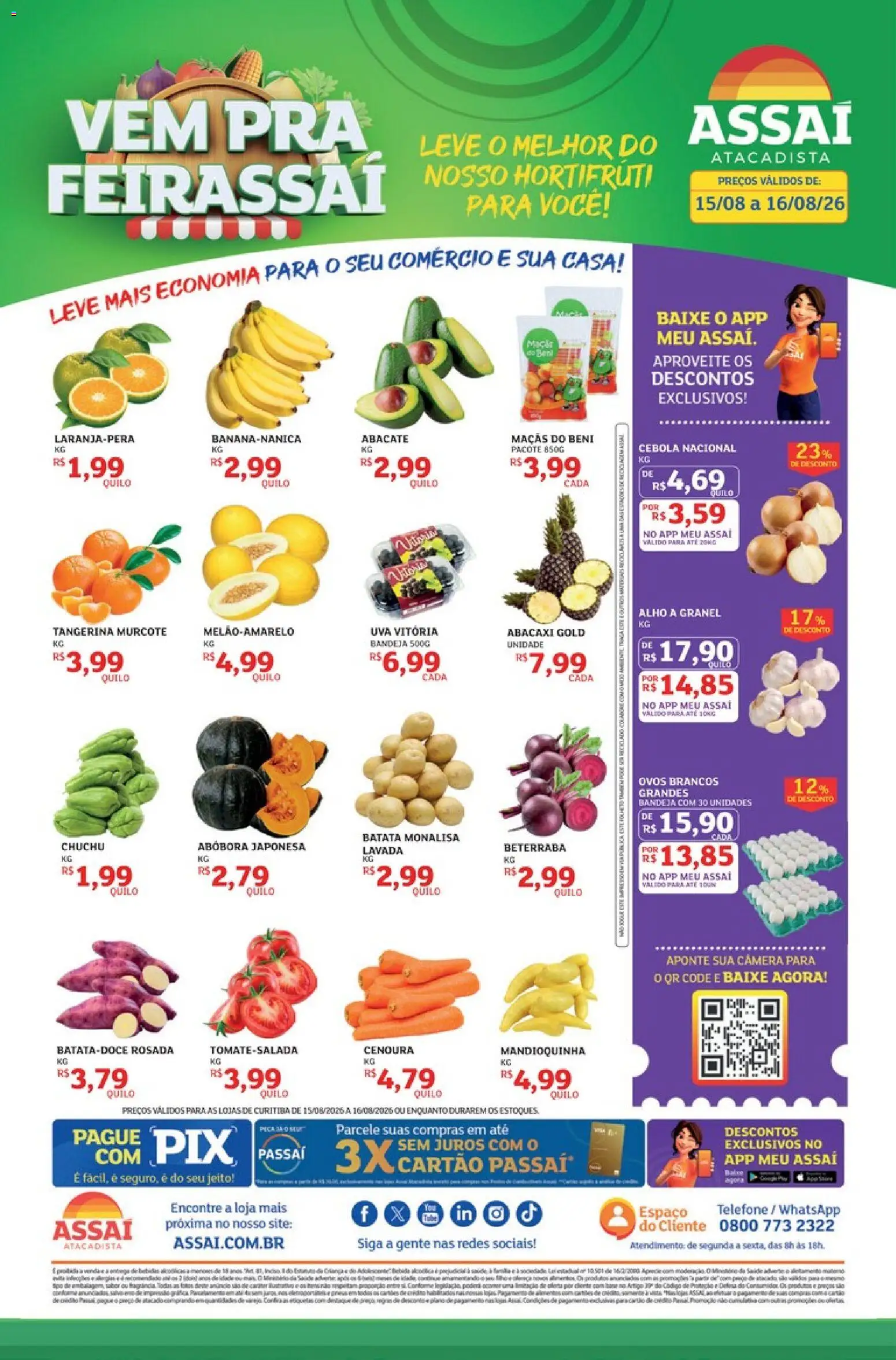Pré-Visualização do folheto "Assaí Atacadista ofertas - PR" da loja Assaí Atacadista válido a partir de 15/08/2026 - Câmera, Ovos, Abóbora, Batata, Abacate, Cenoura, Cebola, Mandioquinha