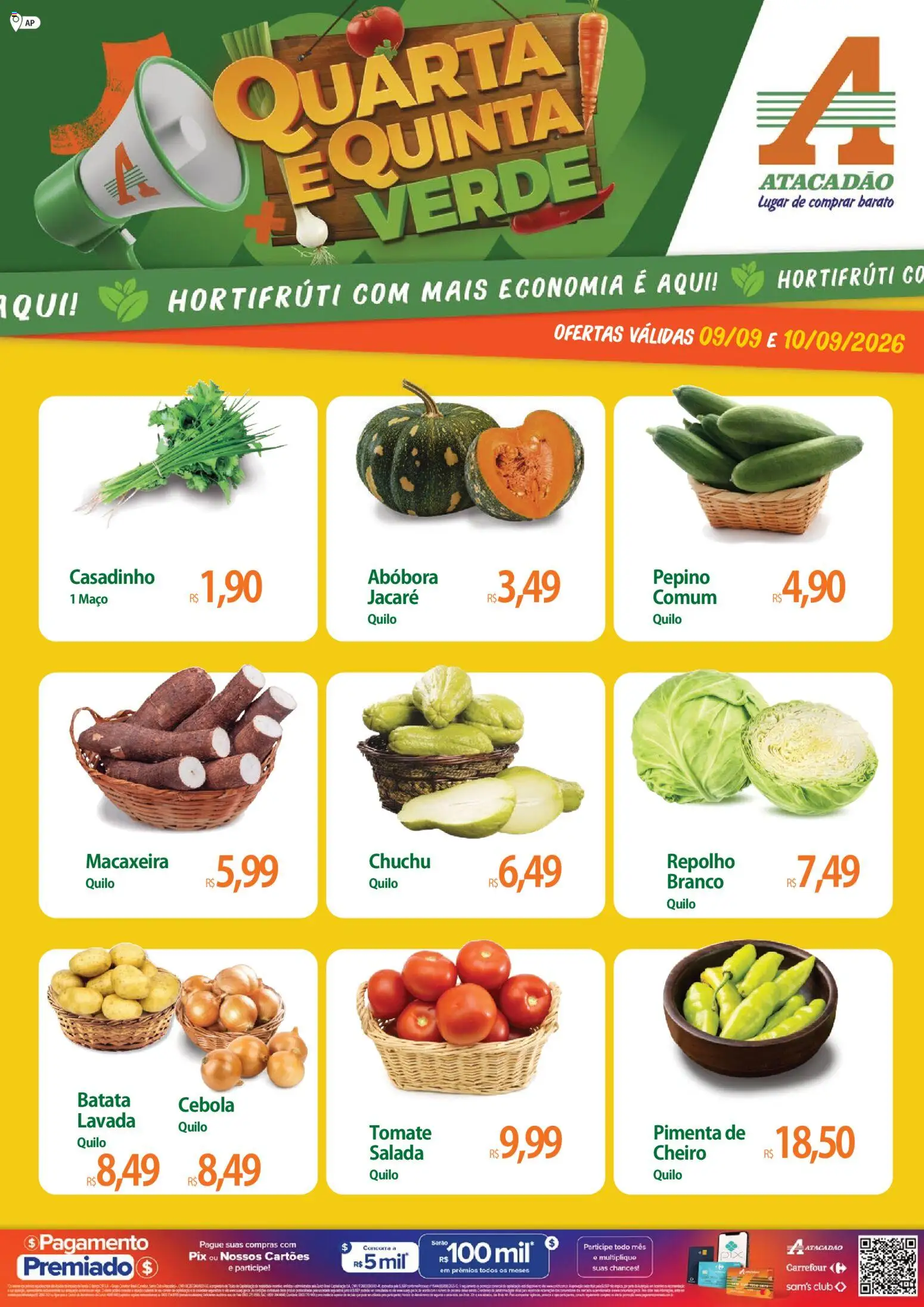Pré-Visualização do folheto "Atacadão ofertas - AP" da loja Atacadão válido a partir de 09/09/2026 - Chuchu, Abóbora, Batata, Tomate, Pimenta, Macaxeira, Salada, Cebola
