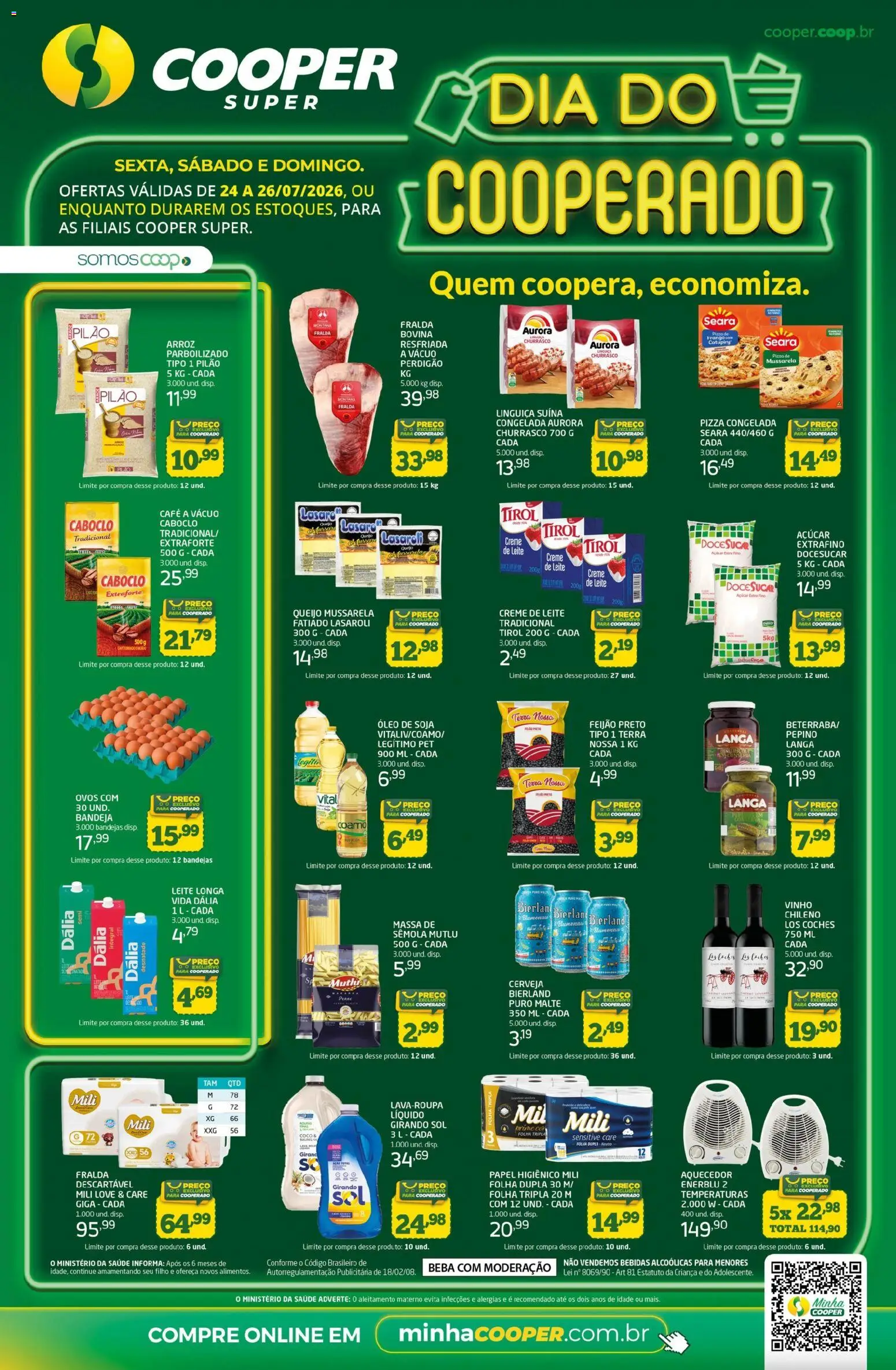 Pré-Visualização do folheto "Cooper ofertas Super fim de semana" da loja Cooper válido a partir de 24/07/2026 - Cerveja, Bebidas, Aquecedor, Feijão, Leite, Creme, Bandeja, Leite longa vida