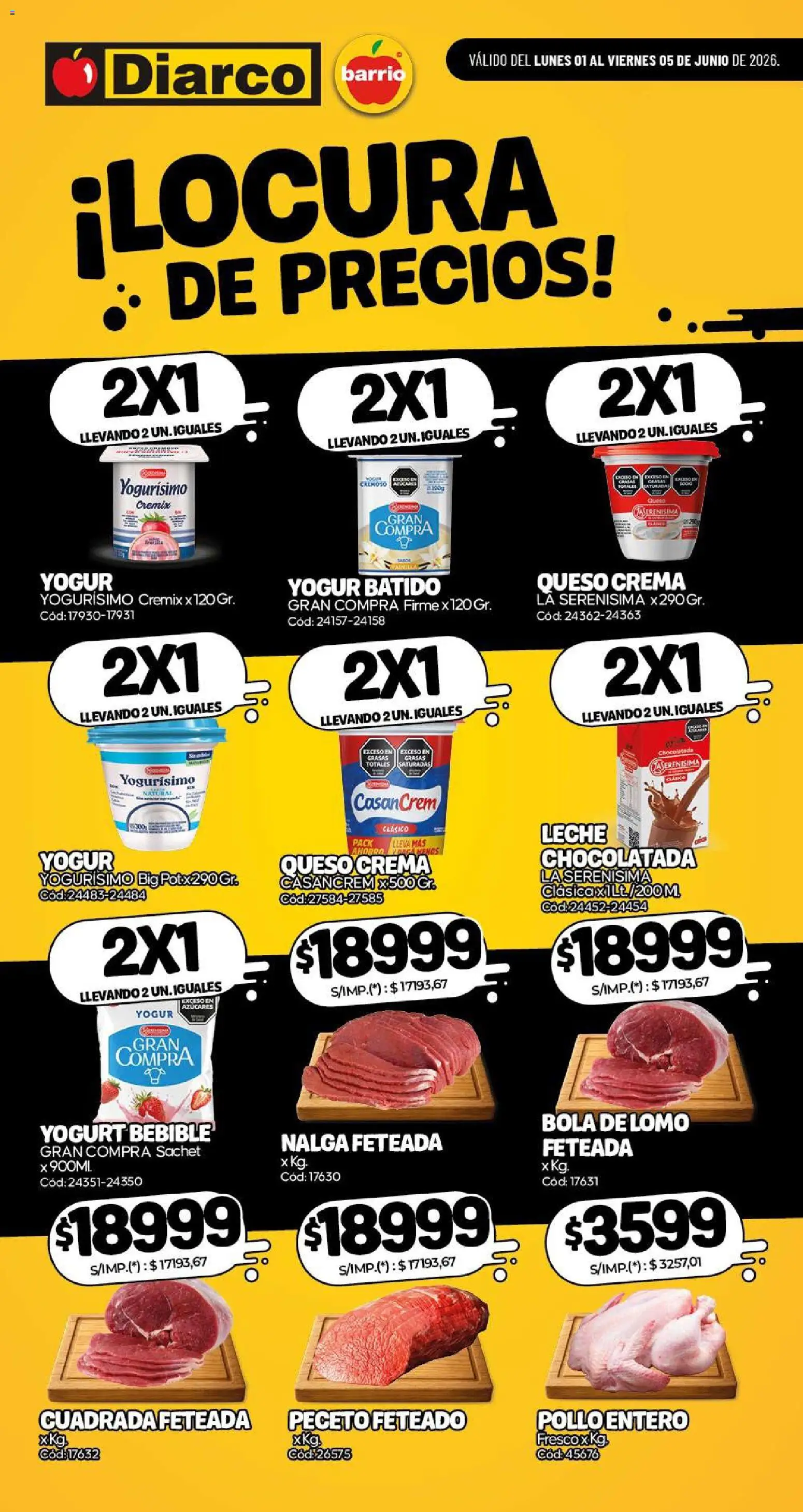 Vista previa del folleto de la tienda Diarco válido desde el 01/06/2026 - Pollo, Queso, Chocolatada, Lomo, Leche, Crema, Yogur, Pollo entero