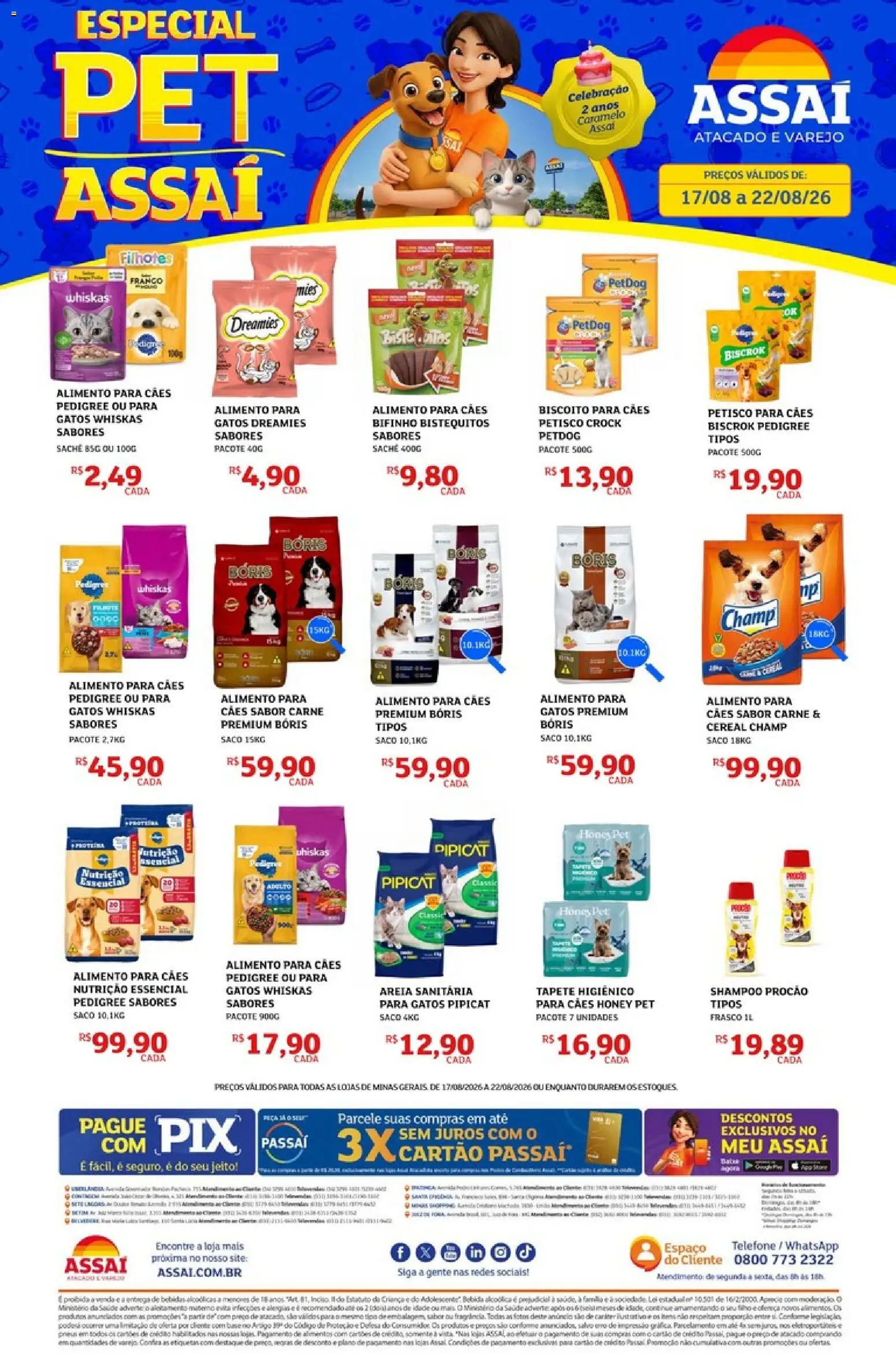 Pré-Visualização do folheto "Assaí Atacadista ofertas - MG" da loja Assaí Atacadista válido a partir de 17/08/2026 - Telefone, Shampoo, Bebidas, Base, Bebida, Tapete, Carne, Tapete higiênico