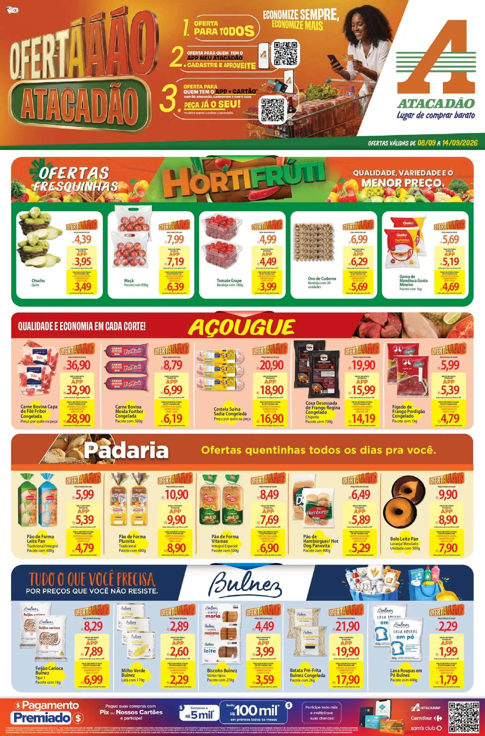 Pré-Visualização do folheto "Atacadão ofertas - CE" da loja Atacadão válido a partir de 08/09/2026 - Bolo, Roupas, Pão, Chuchu, Leite, Batata, Frango, Milho