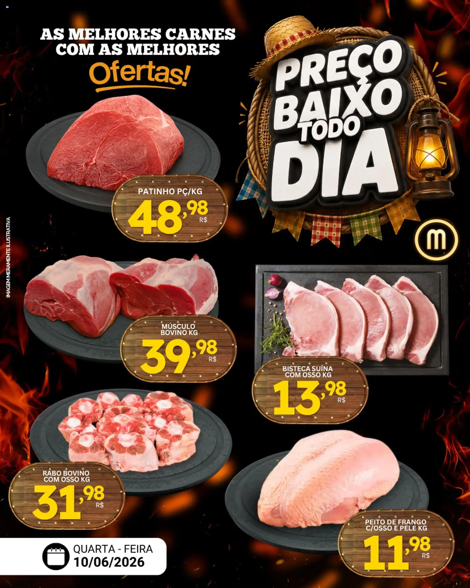 Pré-Visualização do folheto "Mercadão Atacadista ofertas Carne" da loja Mercadão Atacadista válido a partir de 10/06/2026 - Frango, Peito de frango, Baixo, Músculo bovino