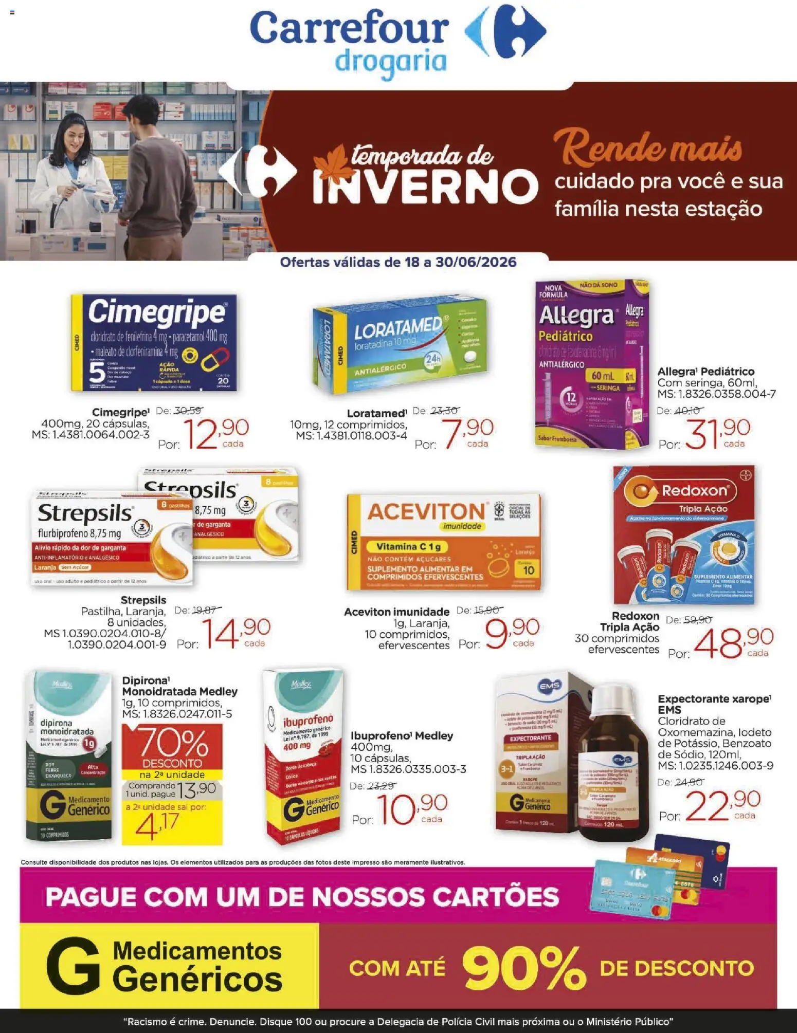 Pré-Visualização do folheto "Carrefour ofertas Drogaria Inverno" da loja Carrefour válido a partir de 18/06/2026