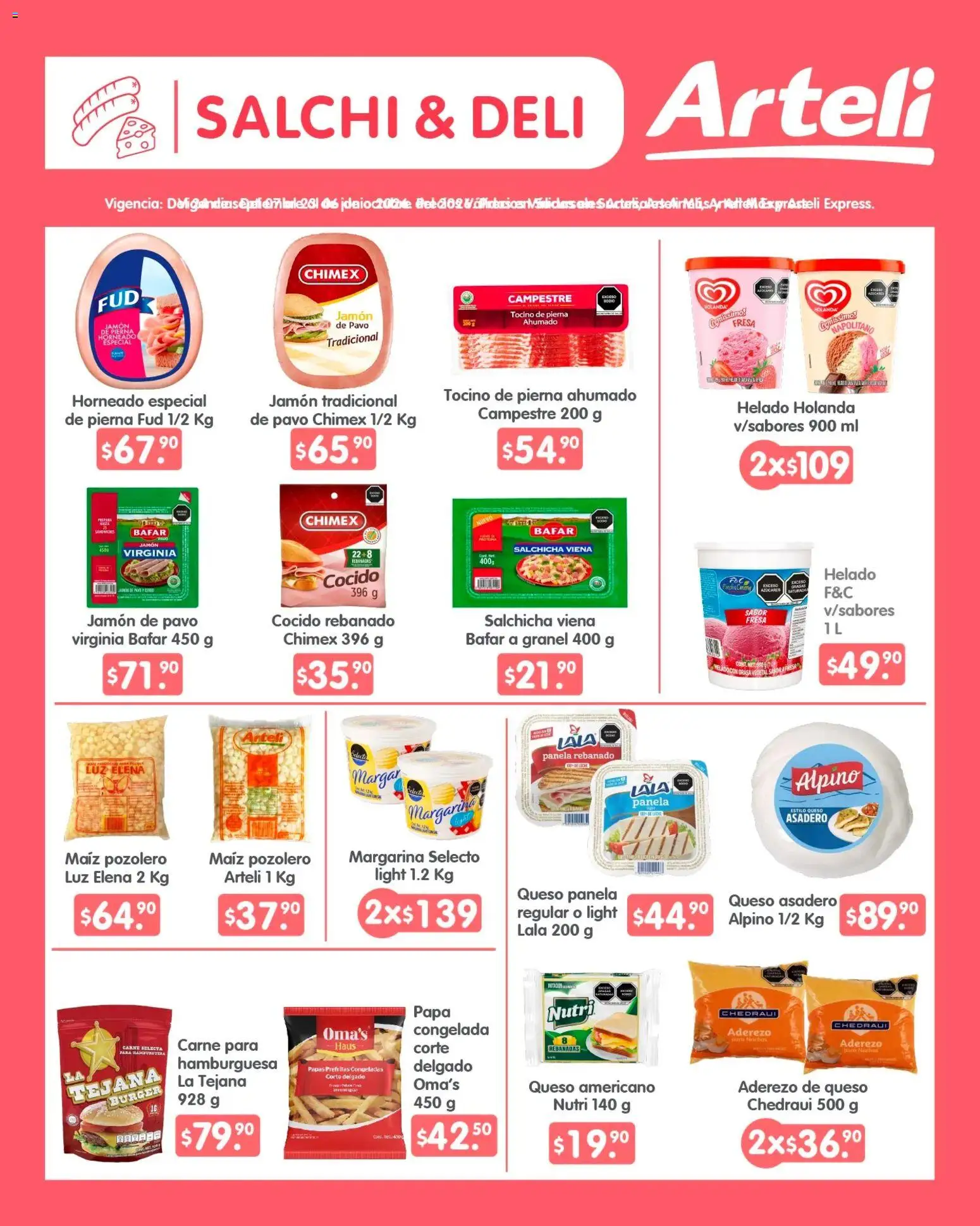 Vista previa las ofertas de la tienda Arteli - Arteli folleto Quincenal desde el 24/09/2026 - Papa, Maíz, Queso, Pavo, Tocino, Salchicha, Aderezo, Margarina