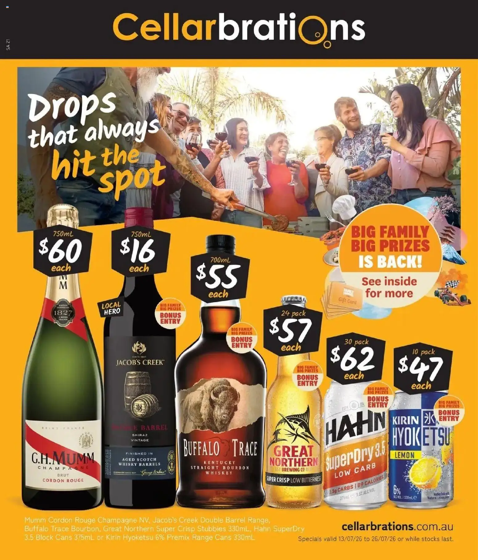 Preview of catalogue Cellarbrations catalogue Aldgate from shop Cellarbrations valid 13/07/2026 - Champagne, Bourbon, Vodka, Whiskey, Lemon, Scotch