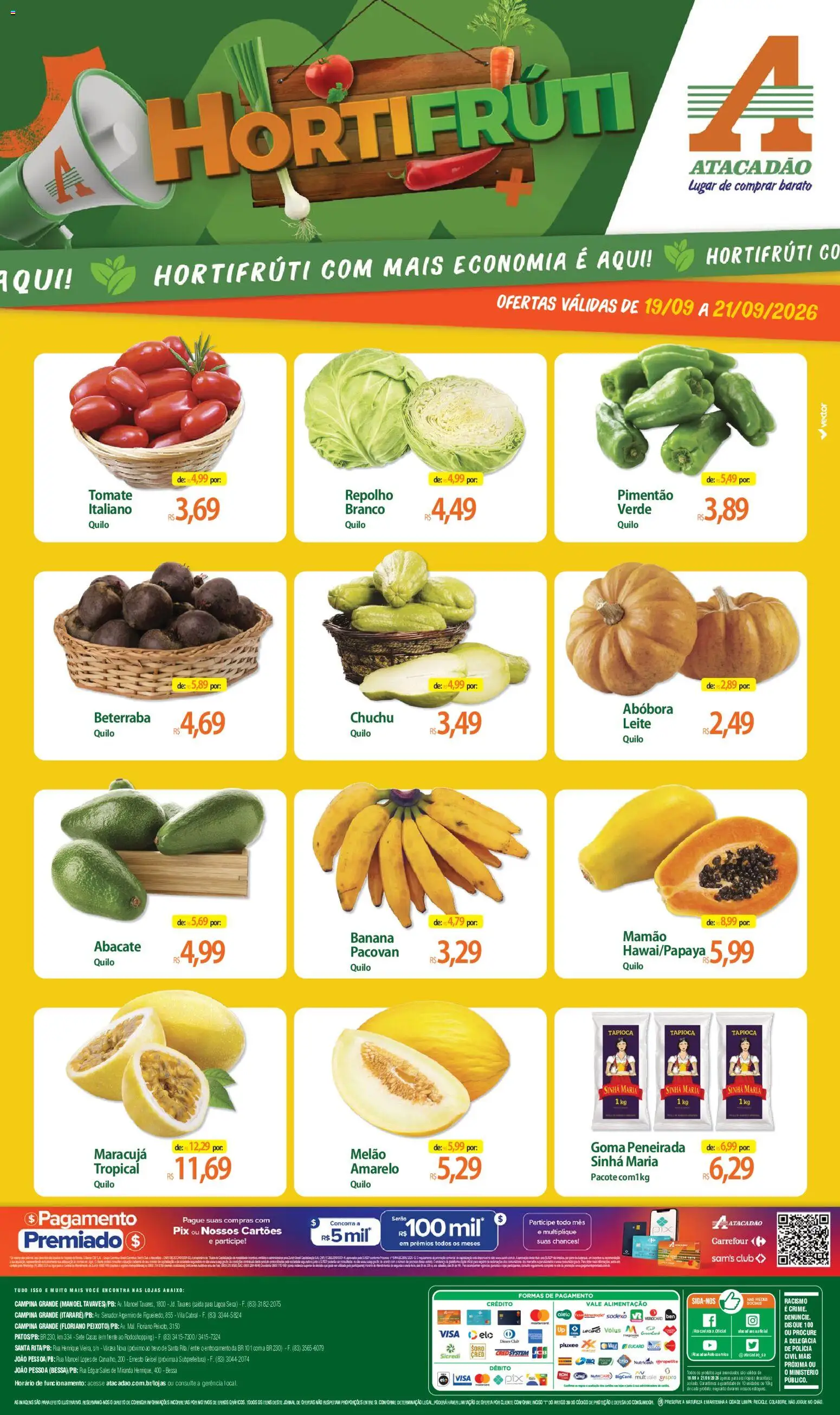 Pré-Visualização do folheto "Atacadão ofertas - PB" da loja Atacadão válido a partir de 19/09/2026 - Chuchu, Abóbora, Maracujá, Beterraba, Tomate, Abacate, Melão, Mamão