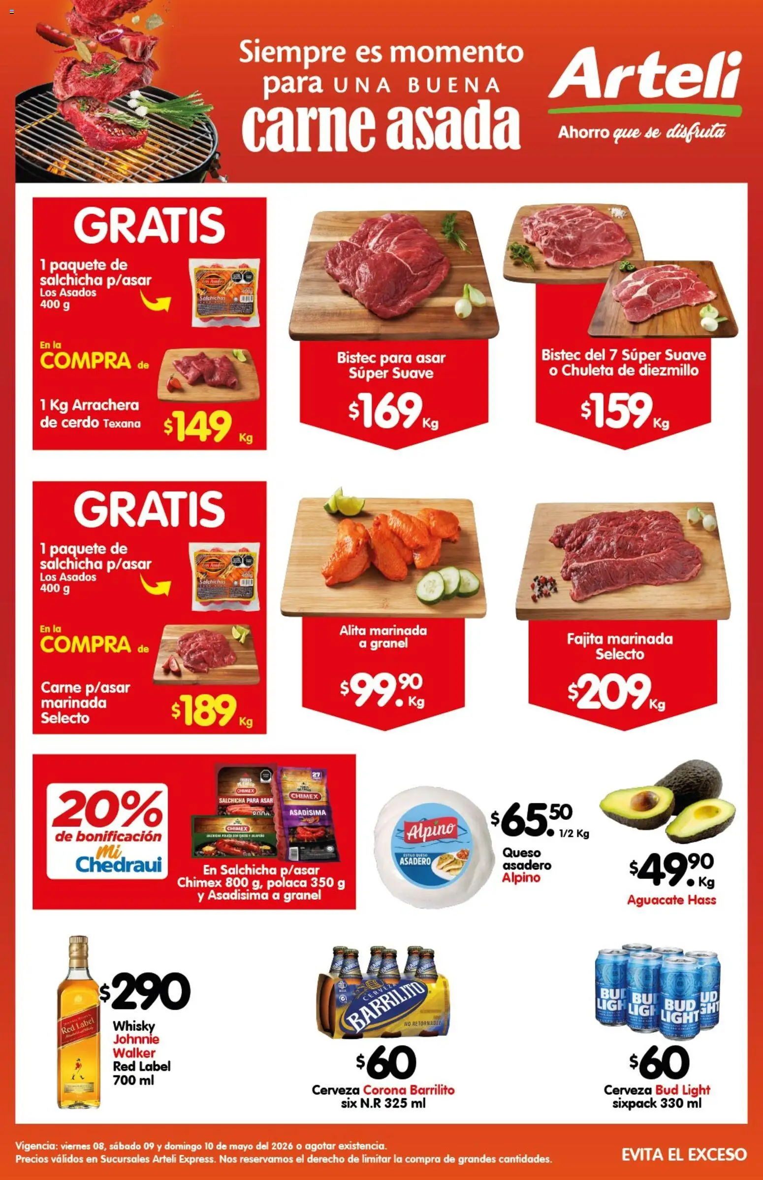 Vista previa las ofertas de la tienda Arteli - Arteli folleto Carne Express desde el 08/05/2026 - Cerveza, Aguacate, Carne, Cerveza Corona, Bistec, Salchicha, Chuleta, Salchichas