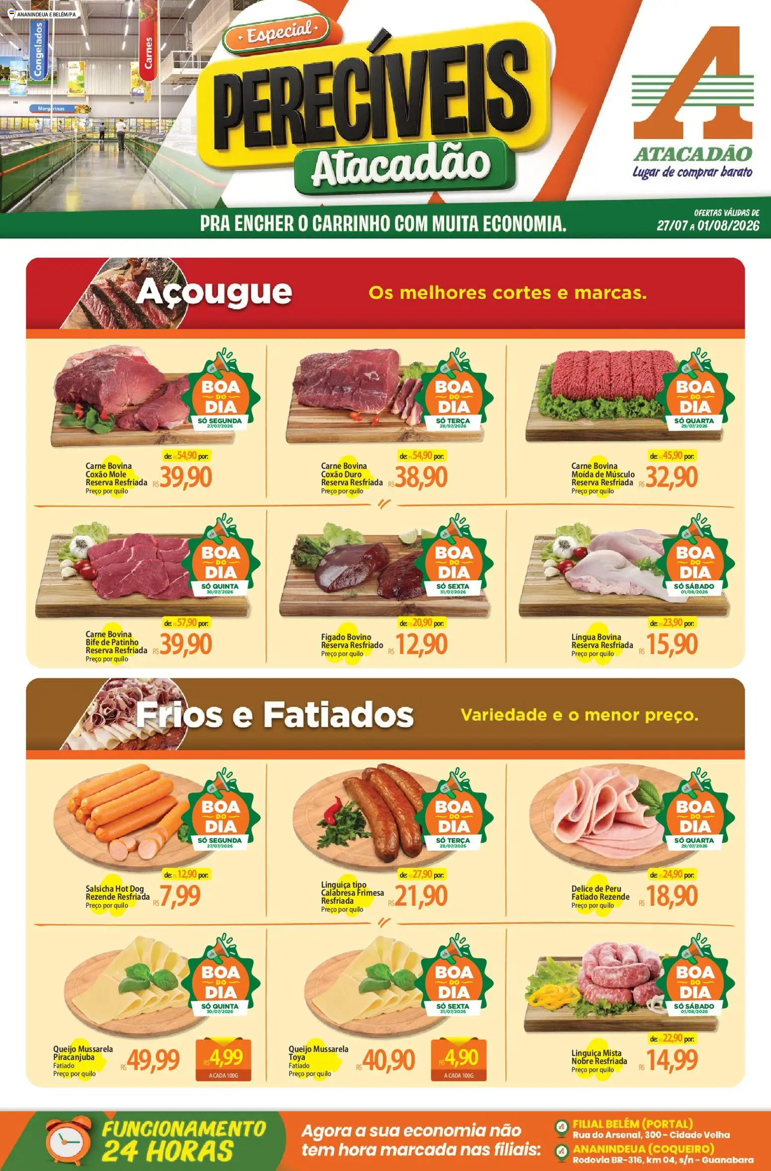 Pré-Visualização do folheto "Atacadão ofertas - PA" da loja Atacadão válido a partir de 27/07/2026 - Peru, Carrinho, Carne, Fígado, Linguiça, Carne bovina, Coxão duro, Coxão mole