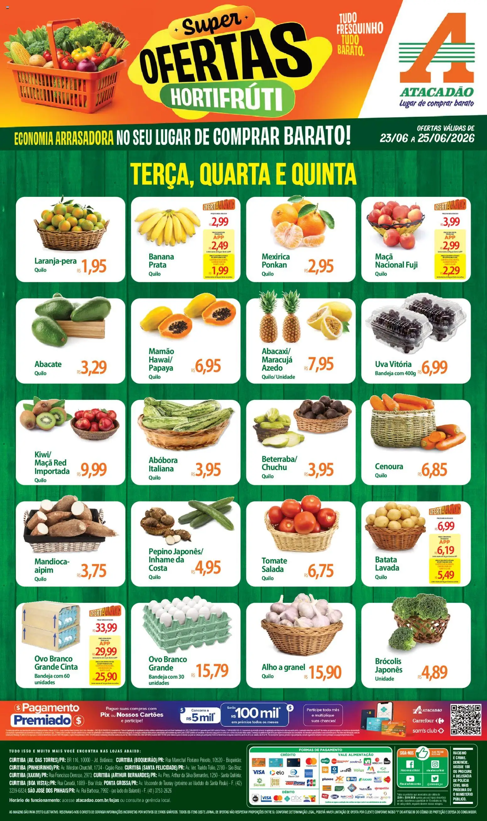 Pré-Visualização do folheto "Atacadão ofertas - PR" da loja Atacadão válido a partir de 23/06/2026 - Inhame, Brócolis, Chuchu, Abóbora, Maracujá, Tomate, Gelo, Alho