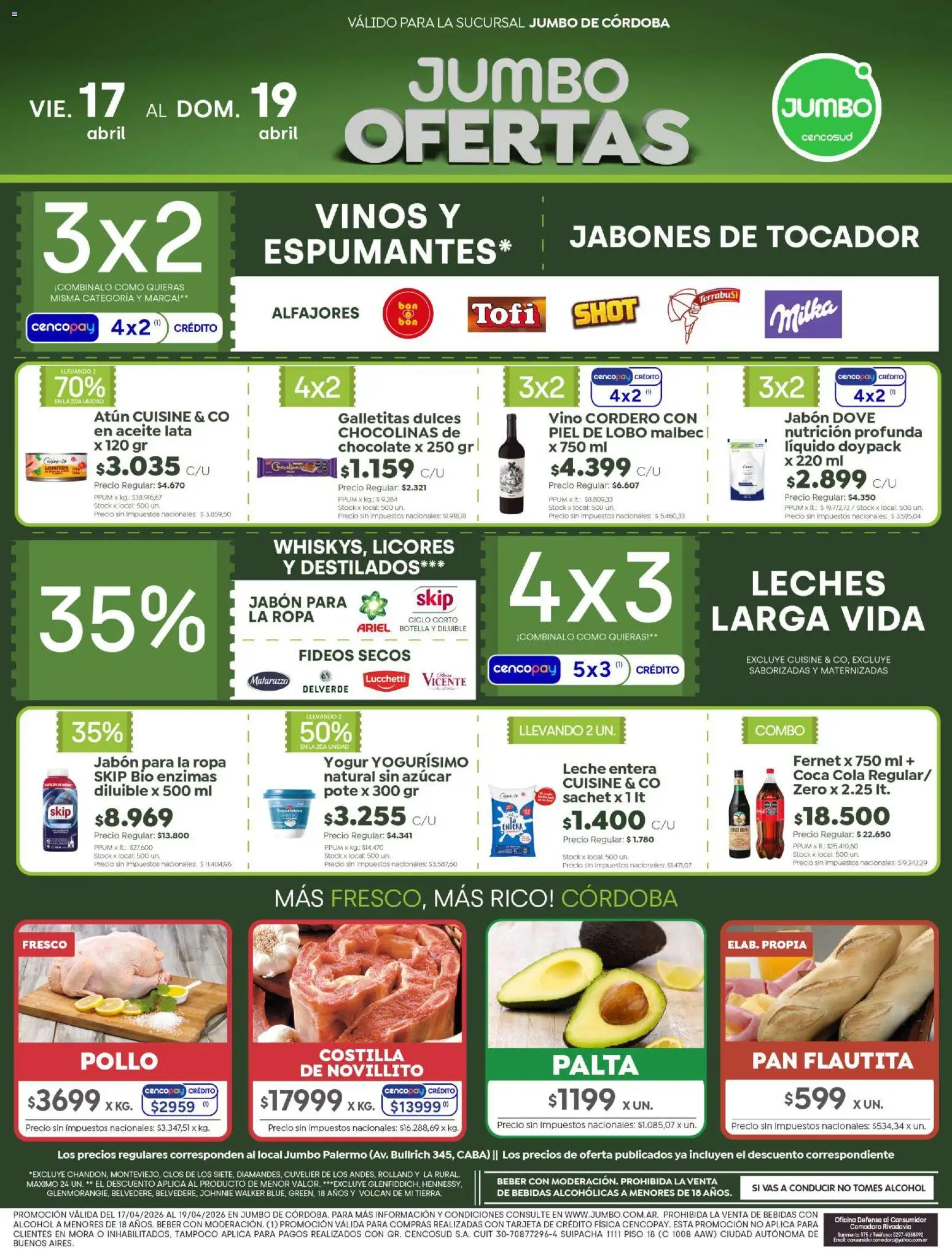 Vista previa del folleto de la tienda Jumbo válido desde el 17/04/2026 - Chocolate, Pan, Galletitas, Azucar, Fideos, Botella, Jabón, Yogur