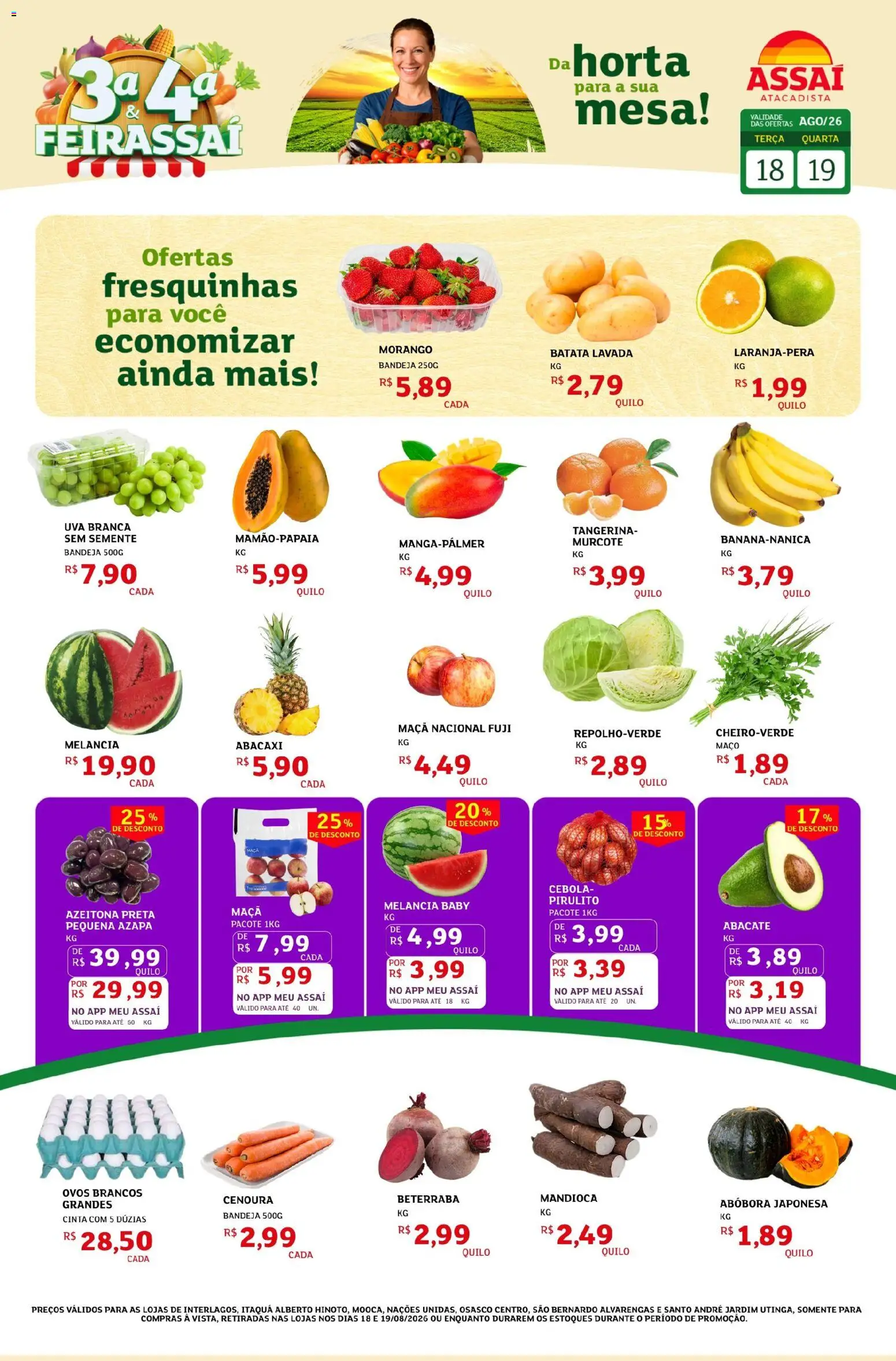 Pré-Visualização do folheto "Assaí Atacadista ofertas - SP" da loja Assaí Atacadista válido a partir de 18/08/2026 - Mesa, Melancia, Ovos, Abacaxi, Beterraba, Cenoura, Mandioca, Cebola