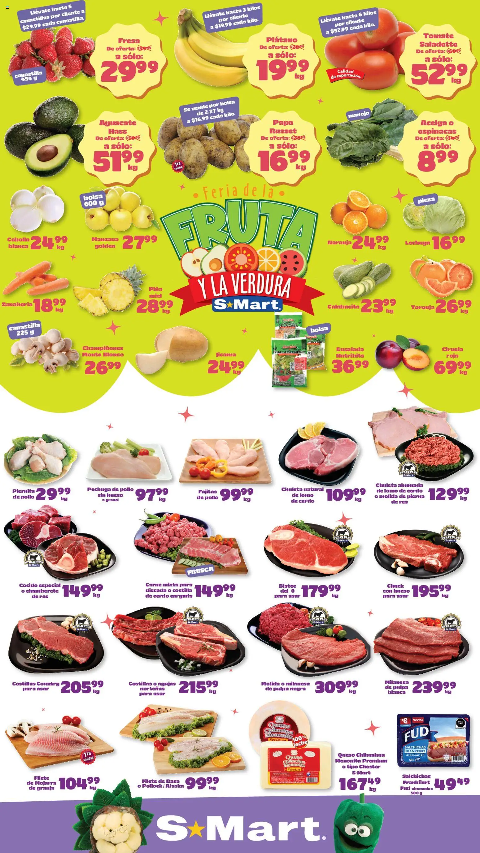 Vista previa las ofertas de la tienda S-Mart - S-Mart folleto Monterrey desde el 07/04/2026 - Fresa, Bolsa, Plátano, Cebolla, Lechuga, Cerdo, Champiñones, Filete