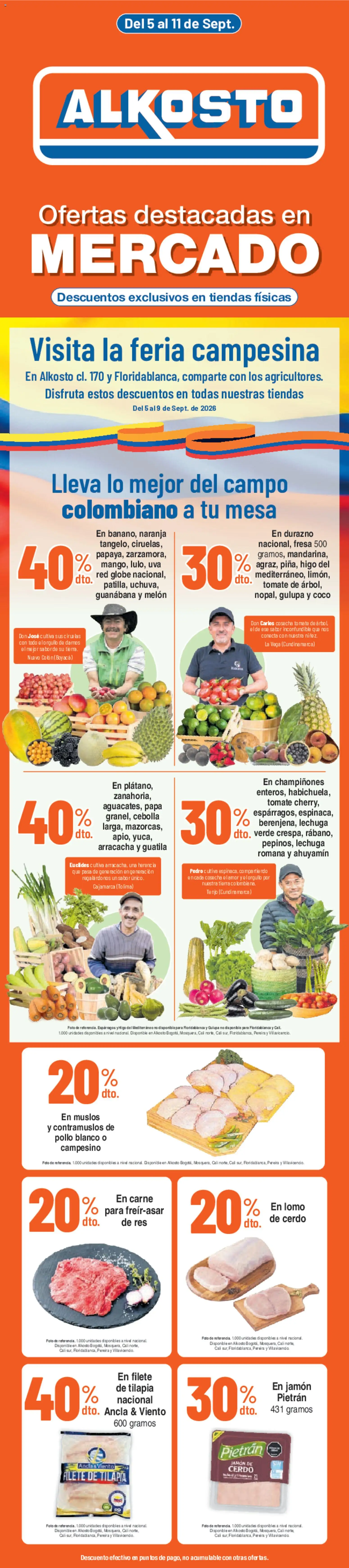  Vista previa del prospecto Alkosto catálogo ofertas destacadas en mercado del almacen Alkosto válida del 05/09/2026 al 11/09/2026 - Pollo, Coco, Cerdo, Arracacha, Tilapia, Uva, Jamón, Filete