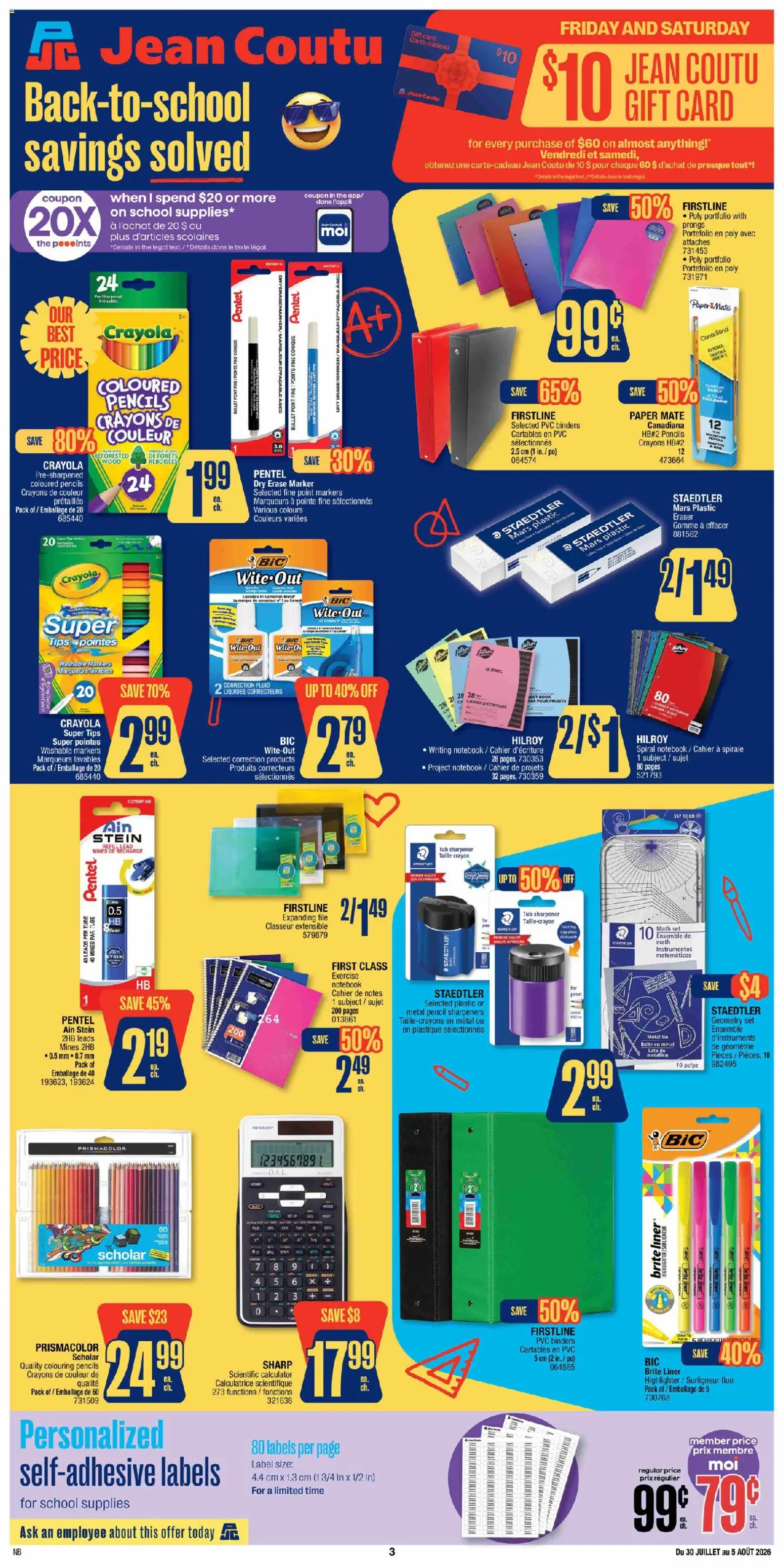 Preview of leaflet Jean Coutu flyer - School Booklet from shop Jean Coutu is valid from Jul 30, 2026 - Calculator, Notebook, Highlighter